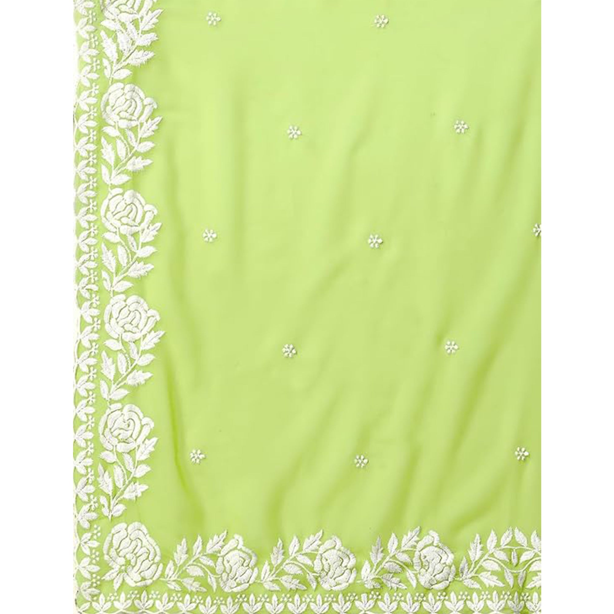 Lime Green Floral Embroidered Georgette Saree