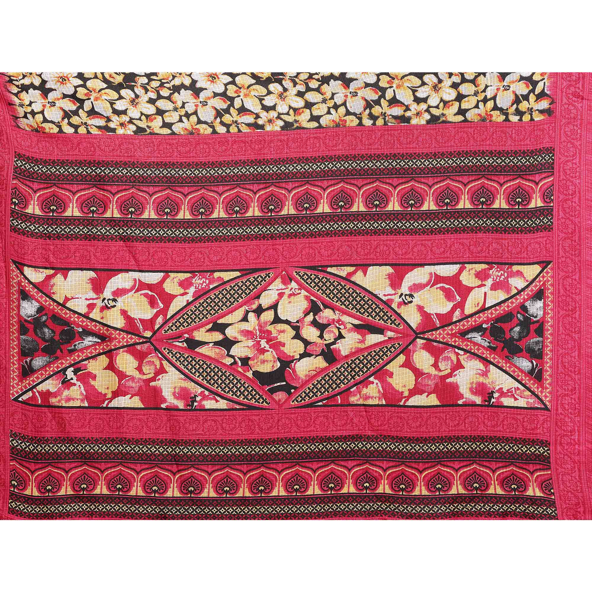 Gajari Pink Kota Doria Saree with Graceful Floral Print Work