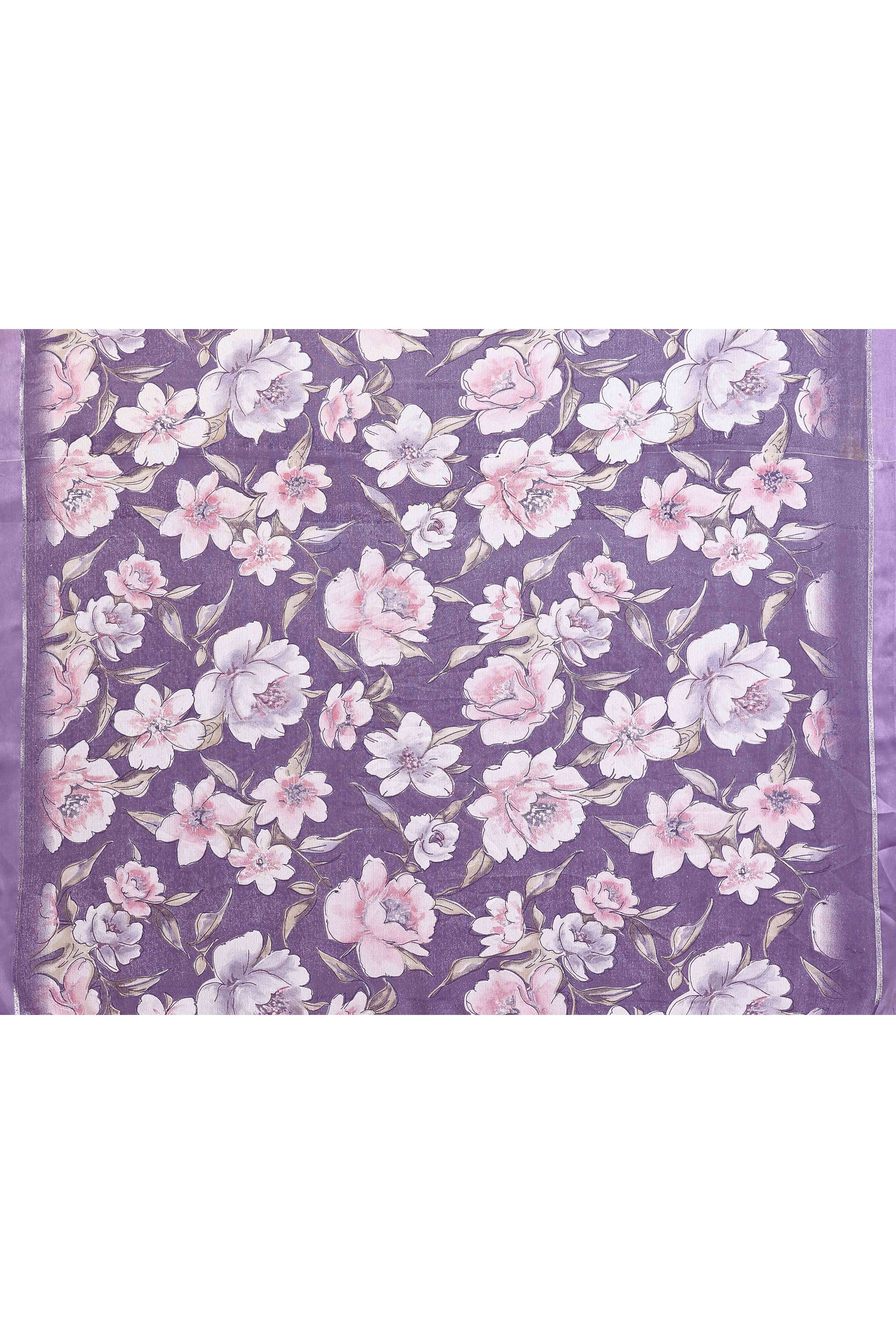 Purple Crepe Saree Accentuated With Satin Patta & Floral Print Detailing
