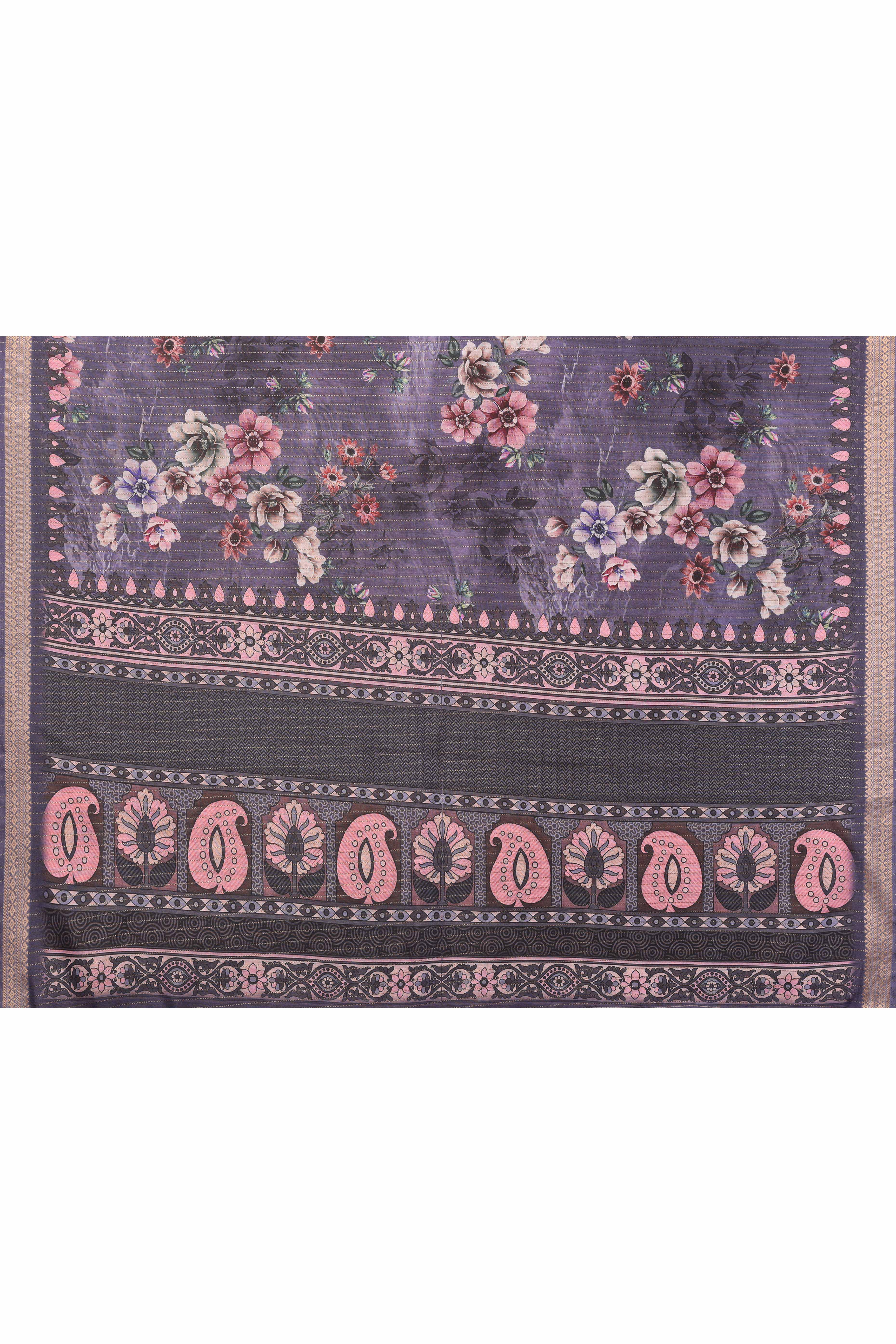 Wine Zari Woven Saree with Floral Motifs in Cotton Blend Fabric
