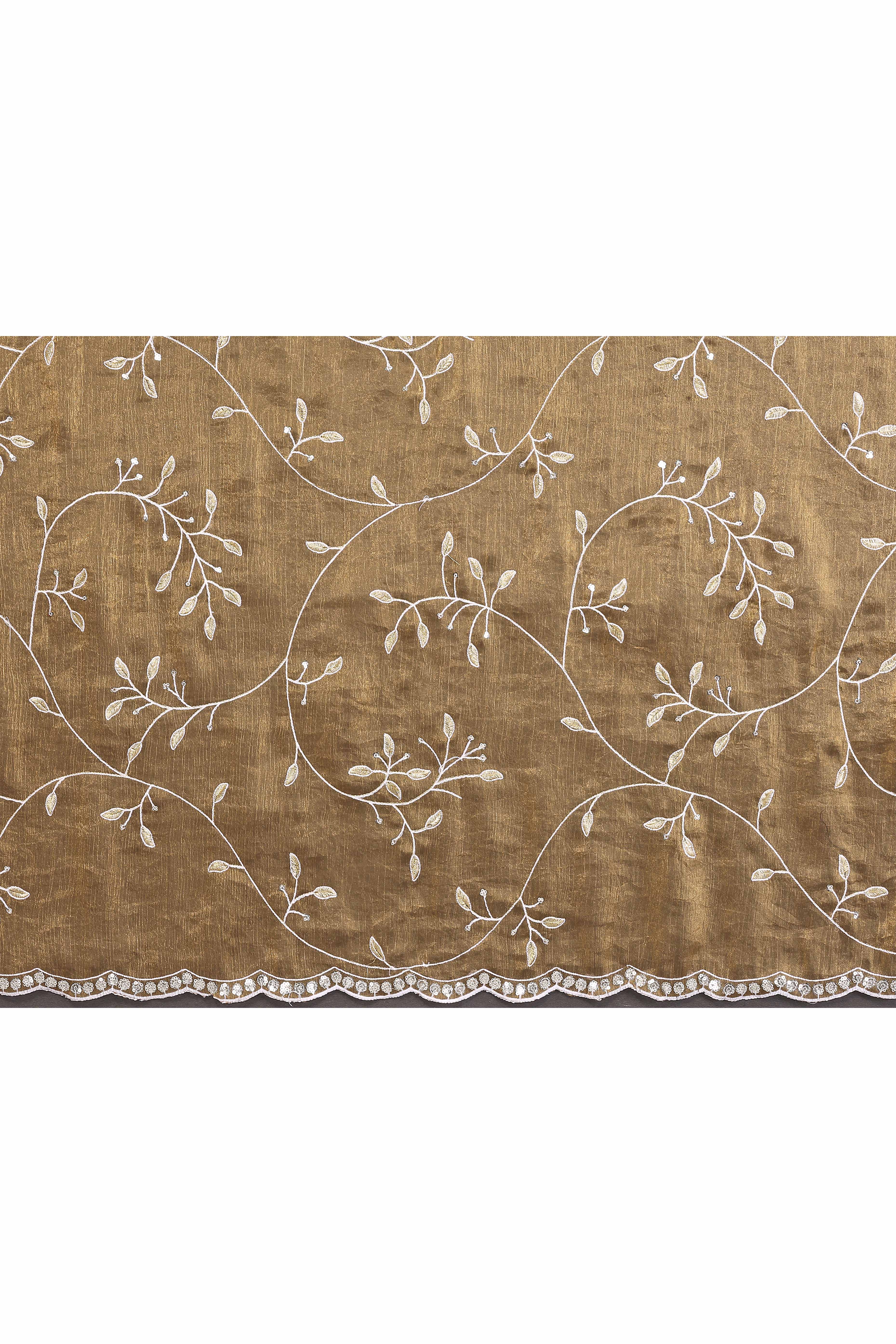 Golden Brown Jimmy Choo Chiffon Saree Adorned with Delicate Floral Sequins Embroidery