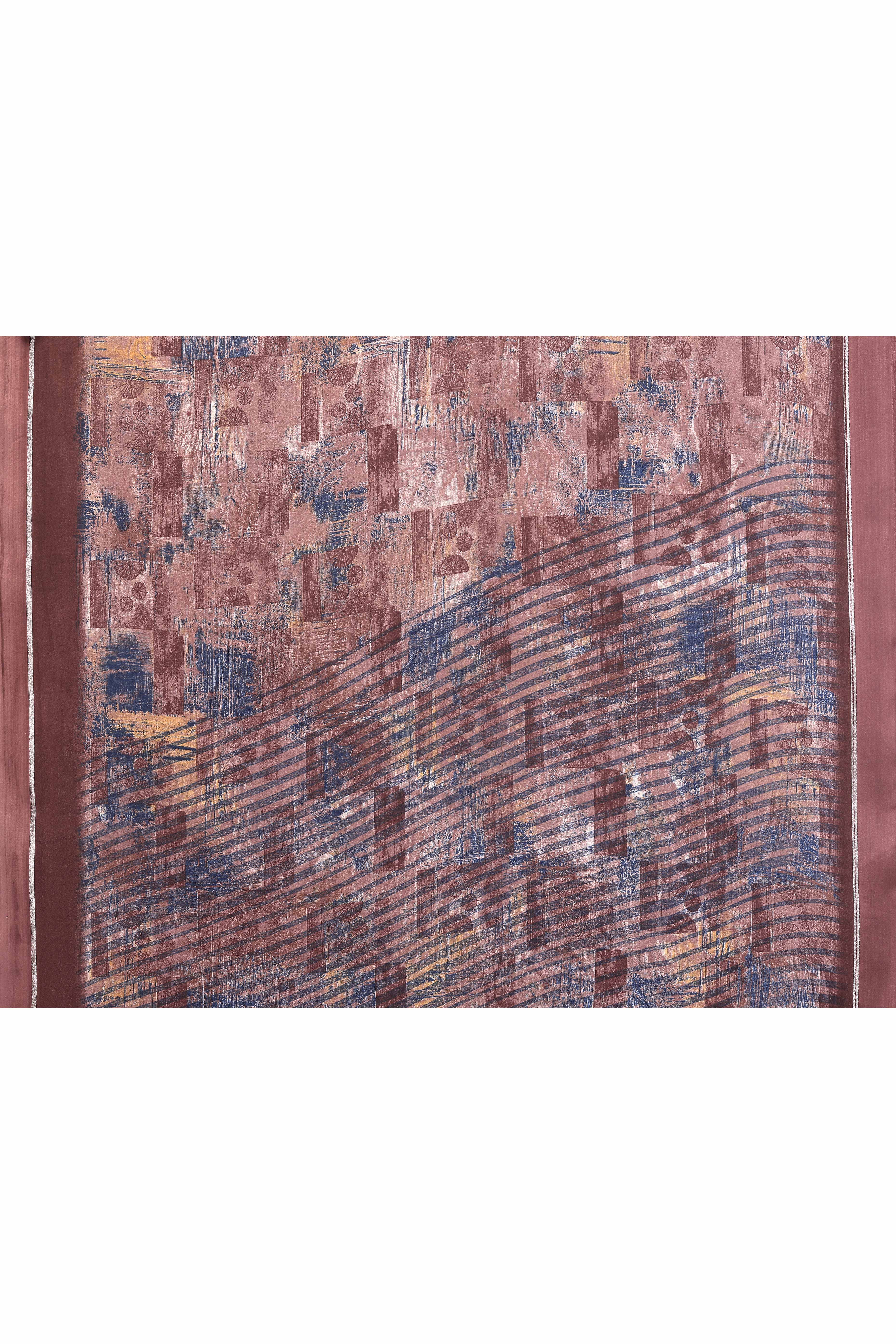 Trendy Brown Moss Crepe Saree with Floral Motifs and Satin Border