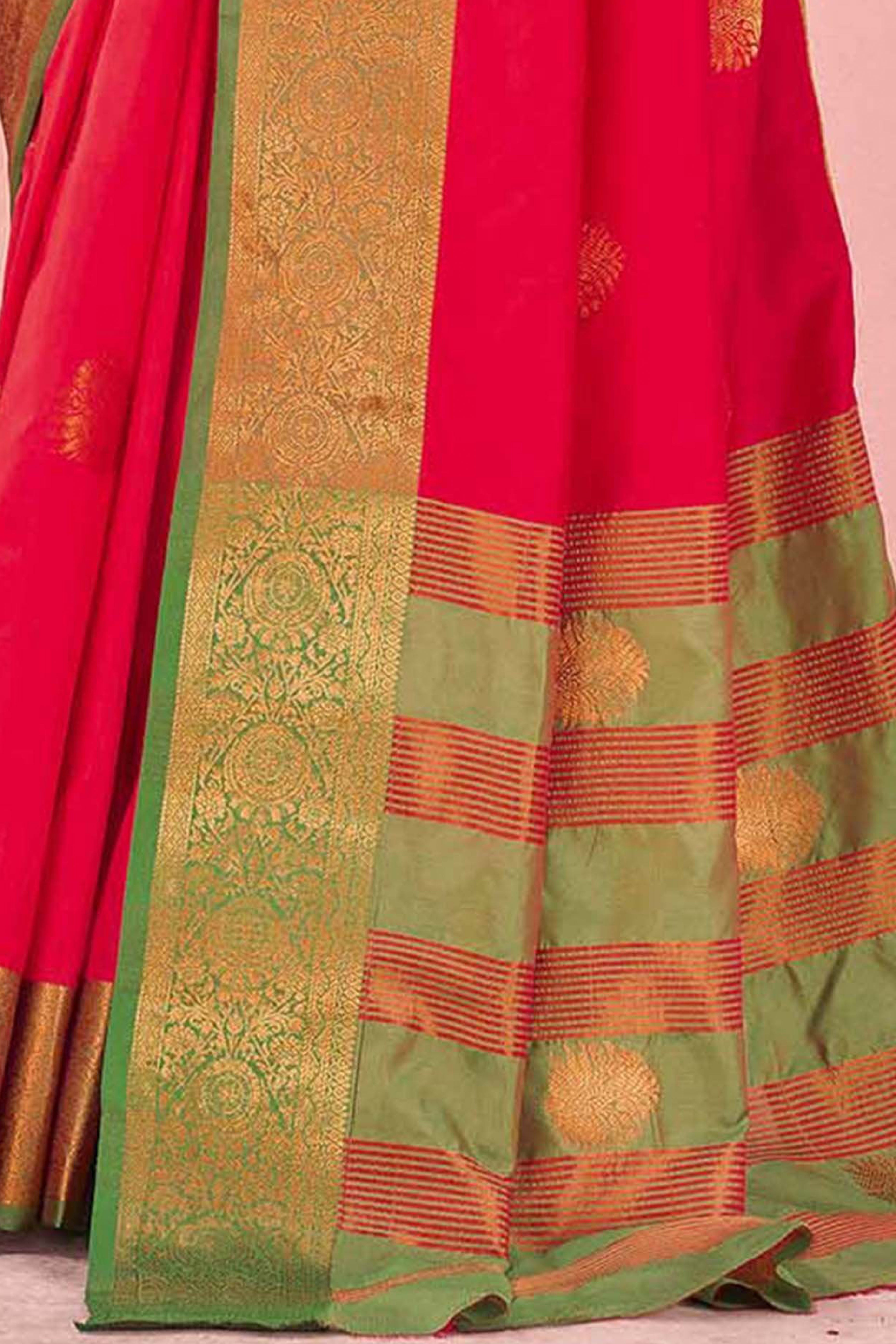 Red Silk Blend Saree Adorned With Zari Woven Floral & Paisley Design