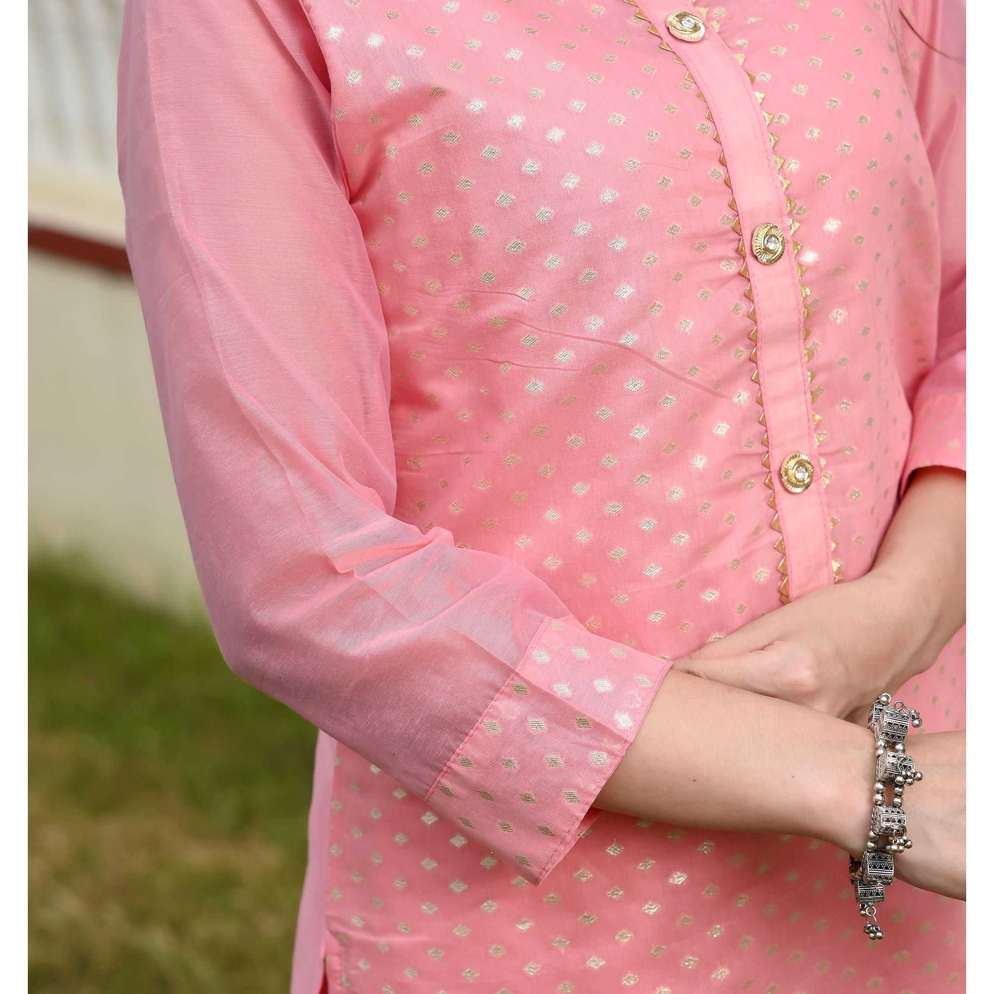 Pink Woven Banarasi Silk Salwar Suit