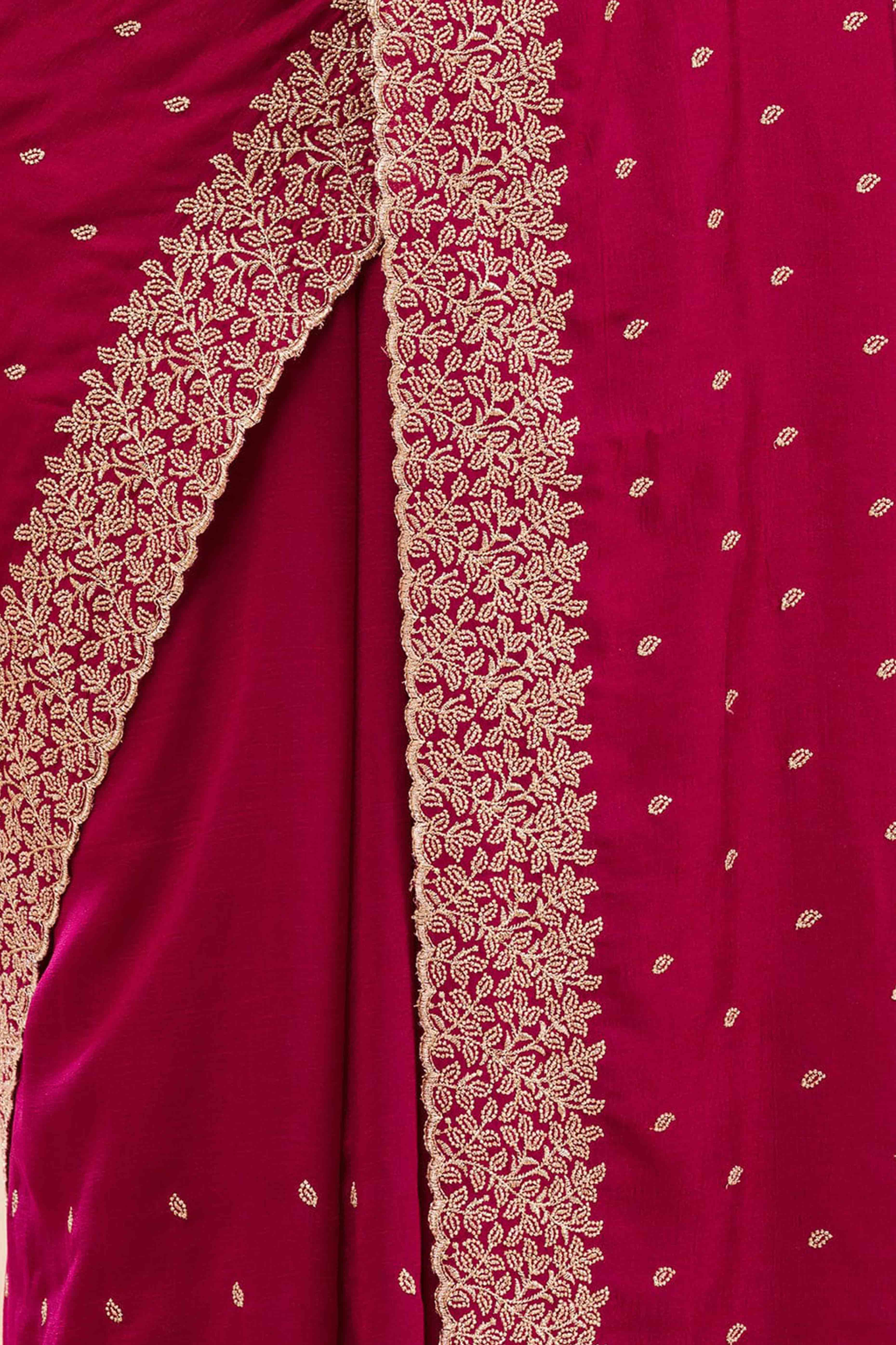 Sophisticated Pink Saree in Vichitra Silk with All-Over Floral Embroidered