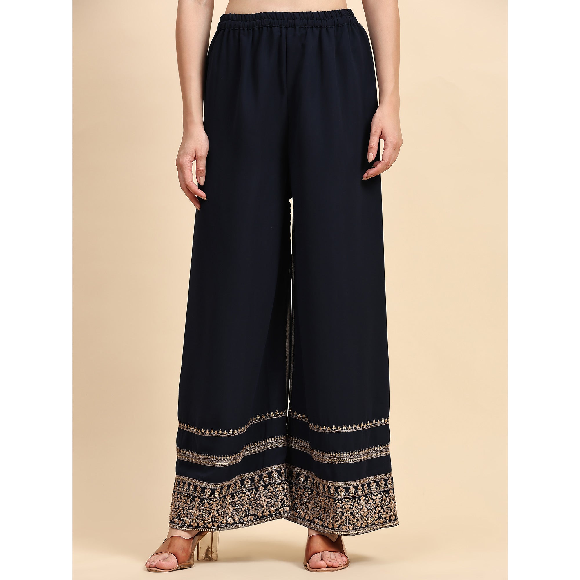 Navy Blue Embroidered Georgette Semi Stitched Suit