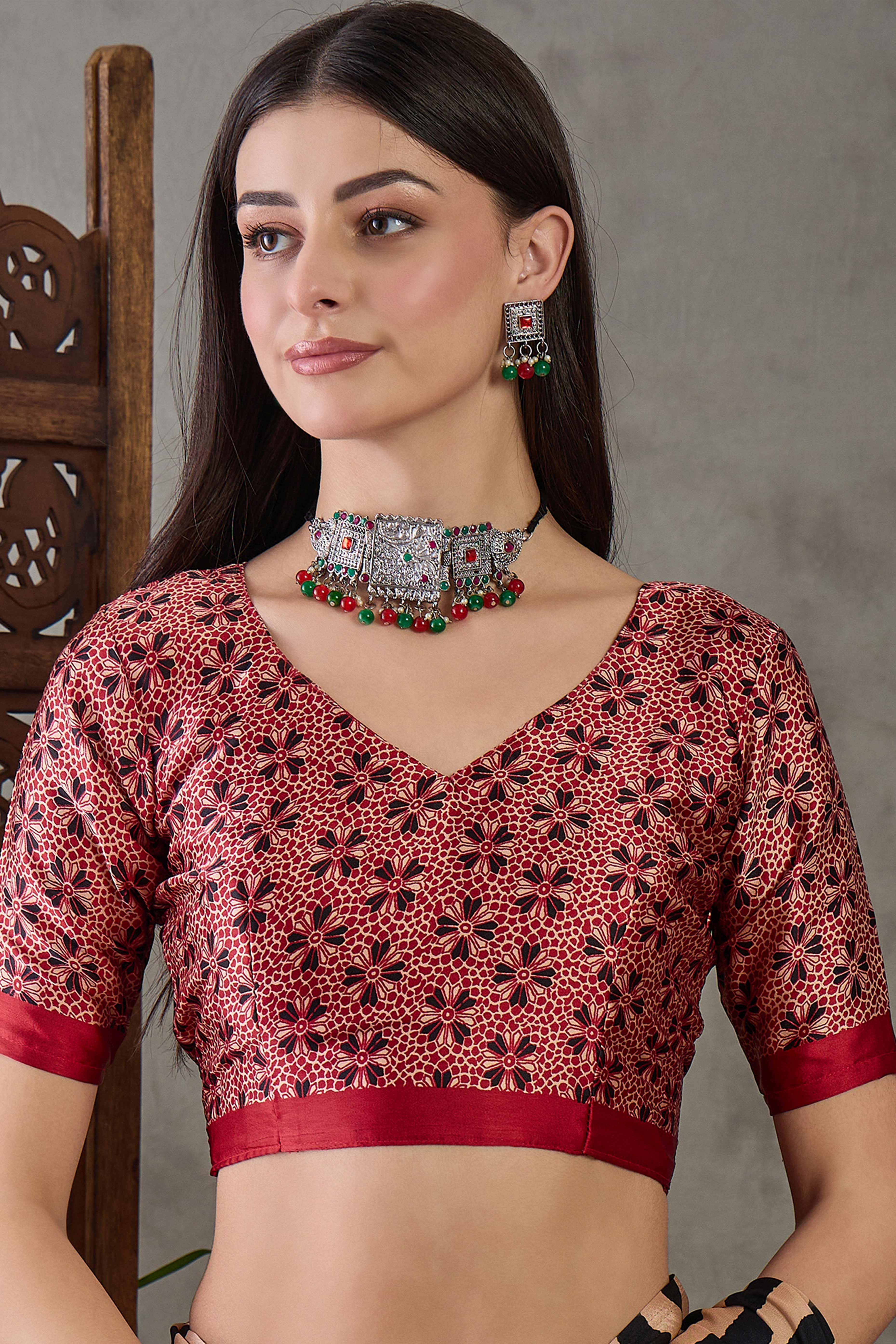 Black Modal Satin Saree with Subtle Stripe Design and Ajrakh Print on Pallu