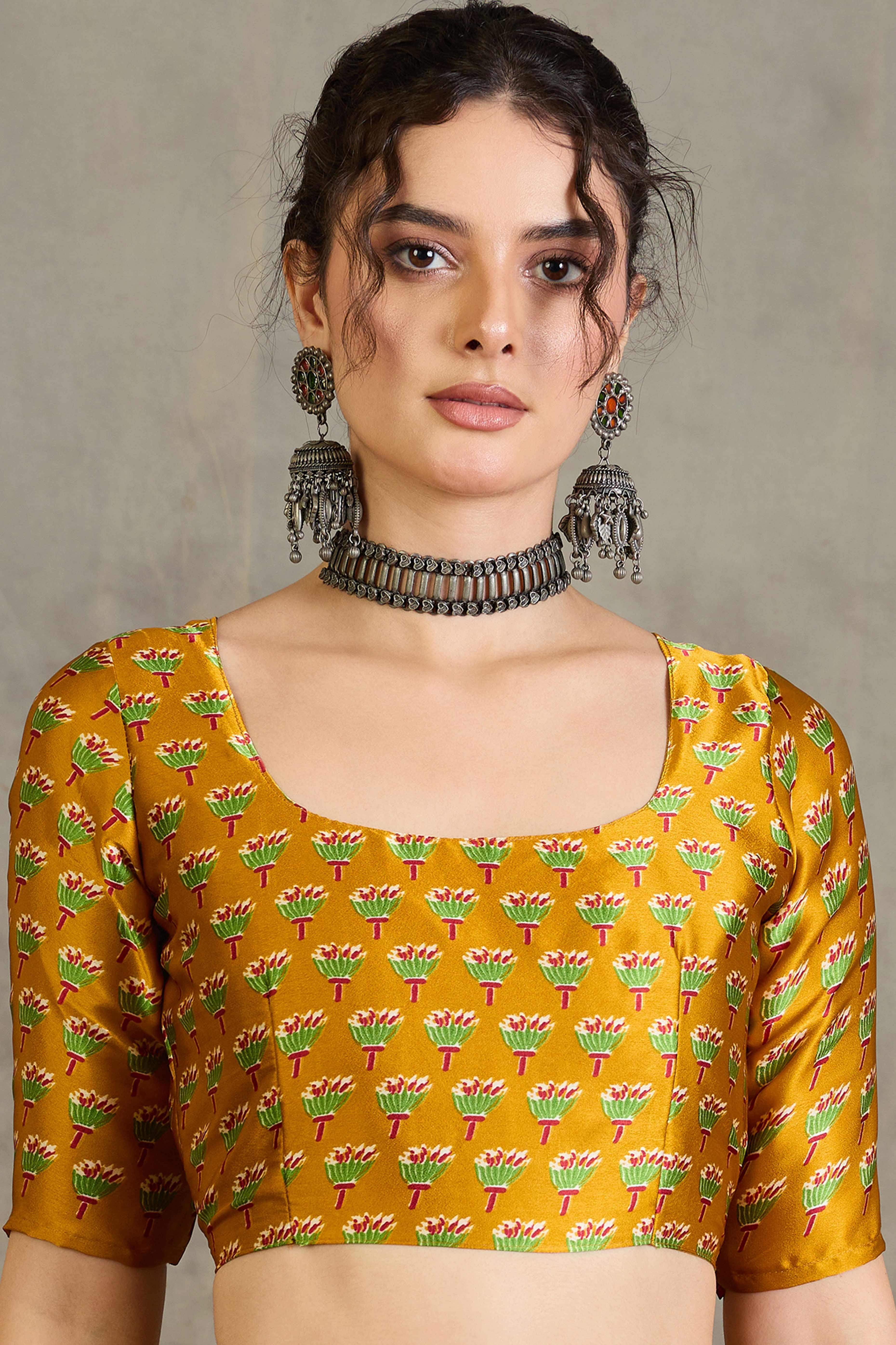 Yellow Solid Modal Satin Saree Highlighted with Classic Ajrakh Pallu Design