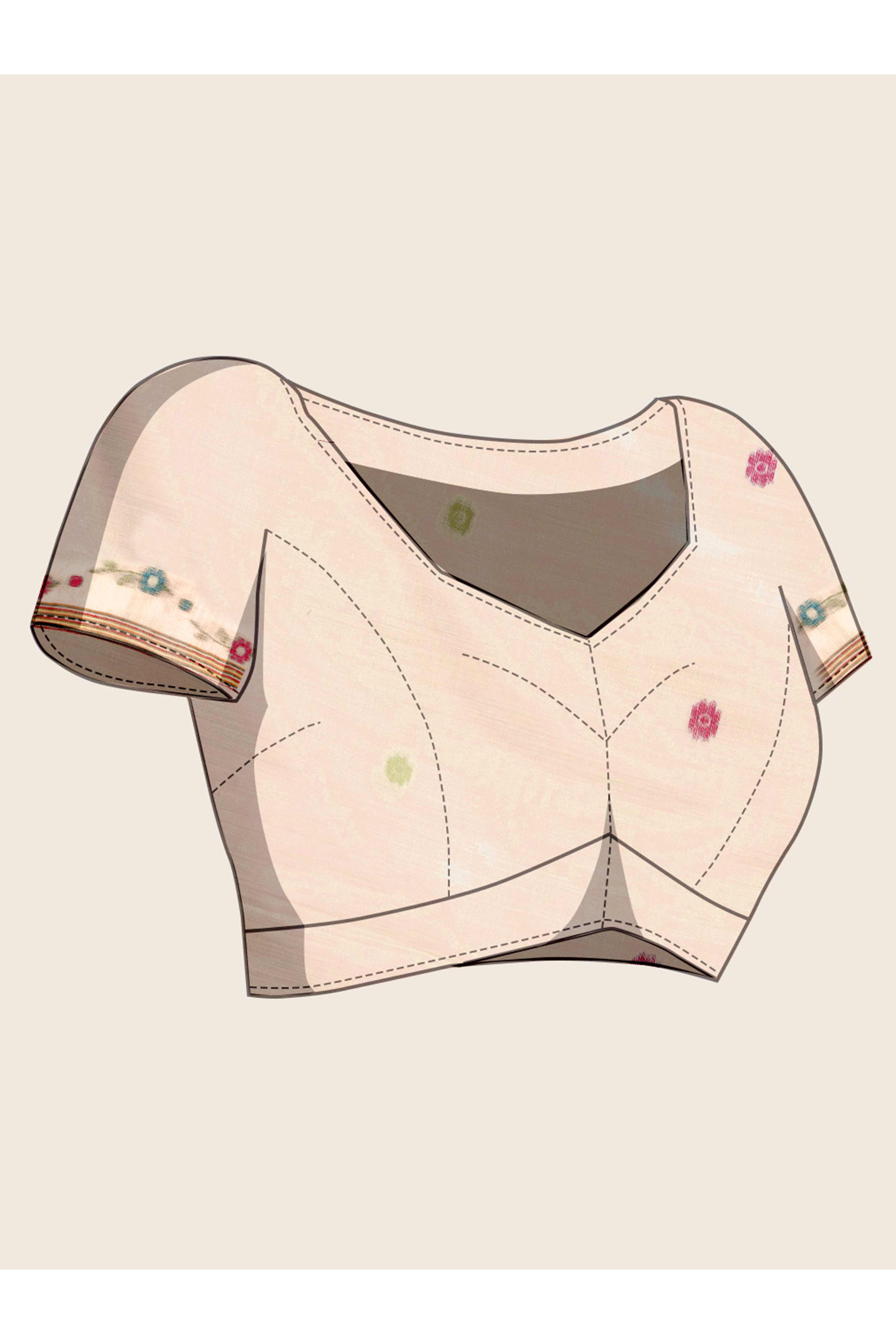 Cream Lightweight Munga Cotton Blend Handloom Saree Featuring Floral Weaving