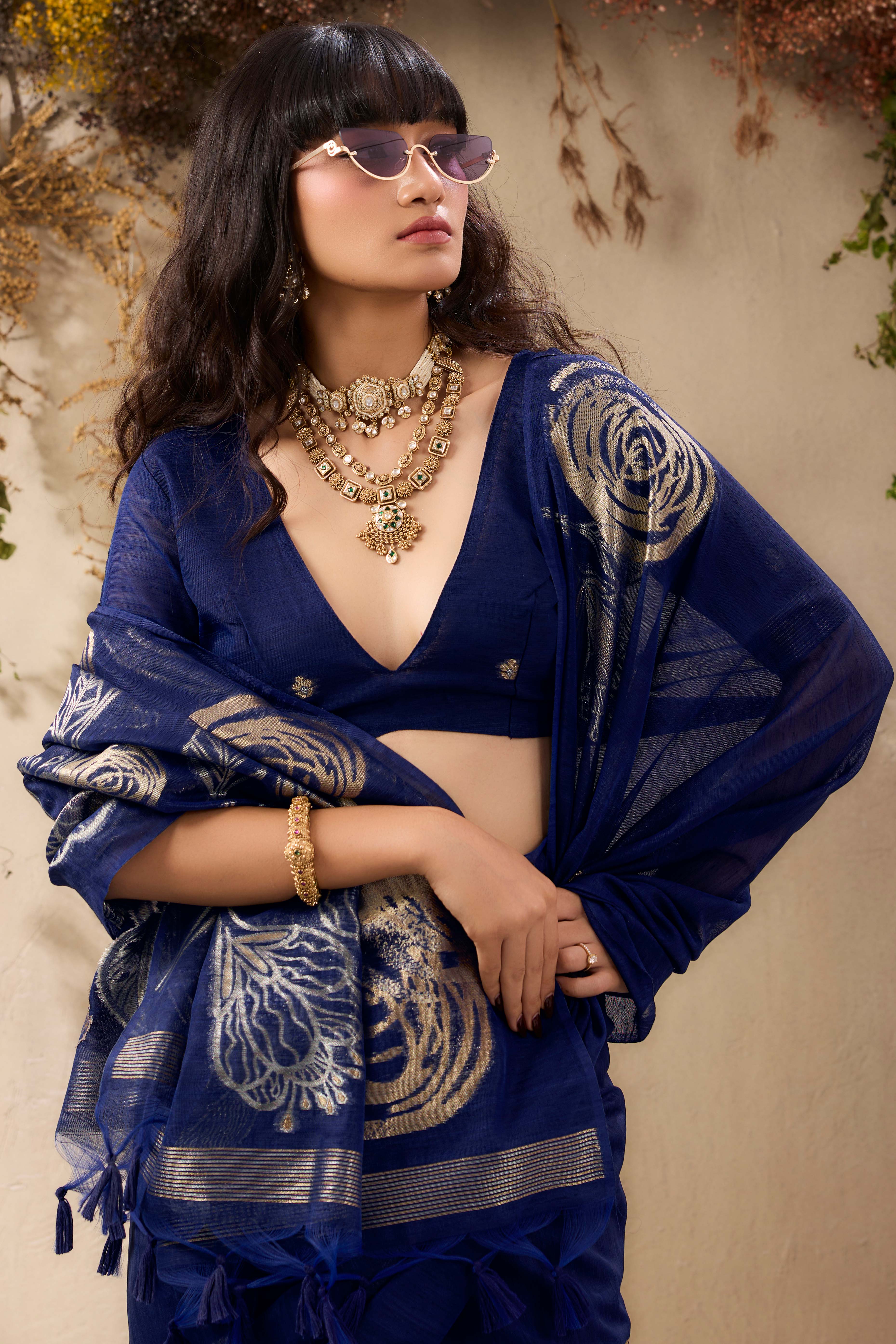 Blue Heritage Munga Art Silk Saree Highlighted with Fine Zari Weaving