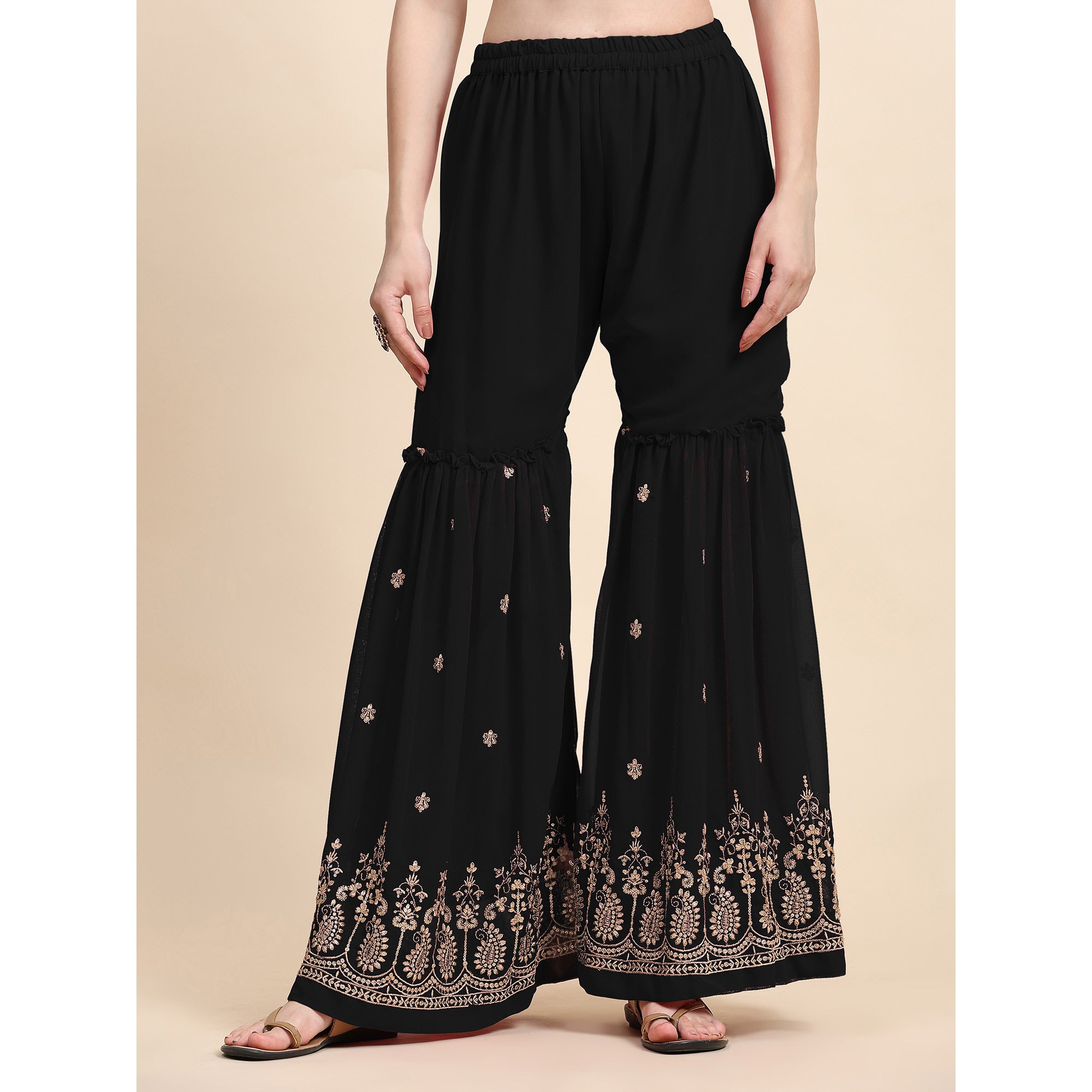 Black Floral Embroidered Georgette Semi Stitched Suit