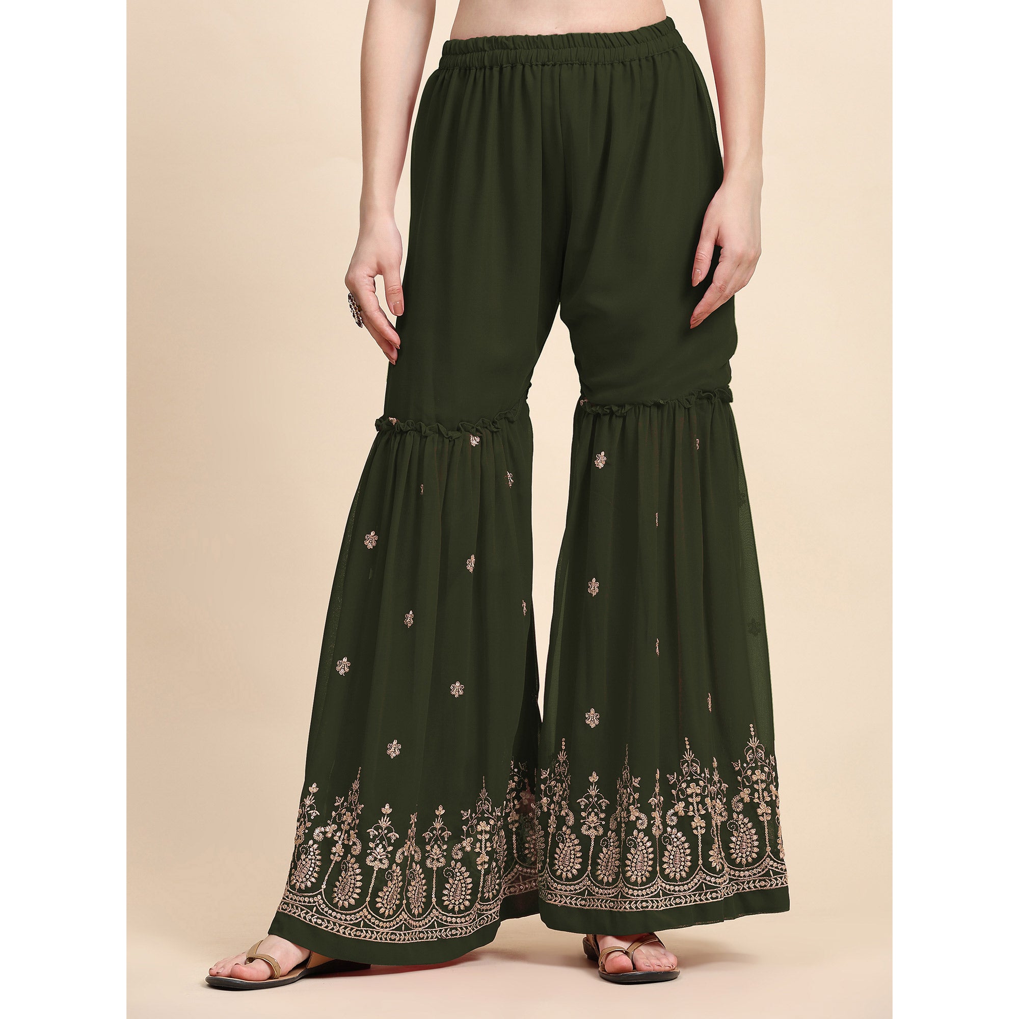 Green Floral Embroidered Georgette Semi Stitched Suit