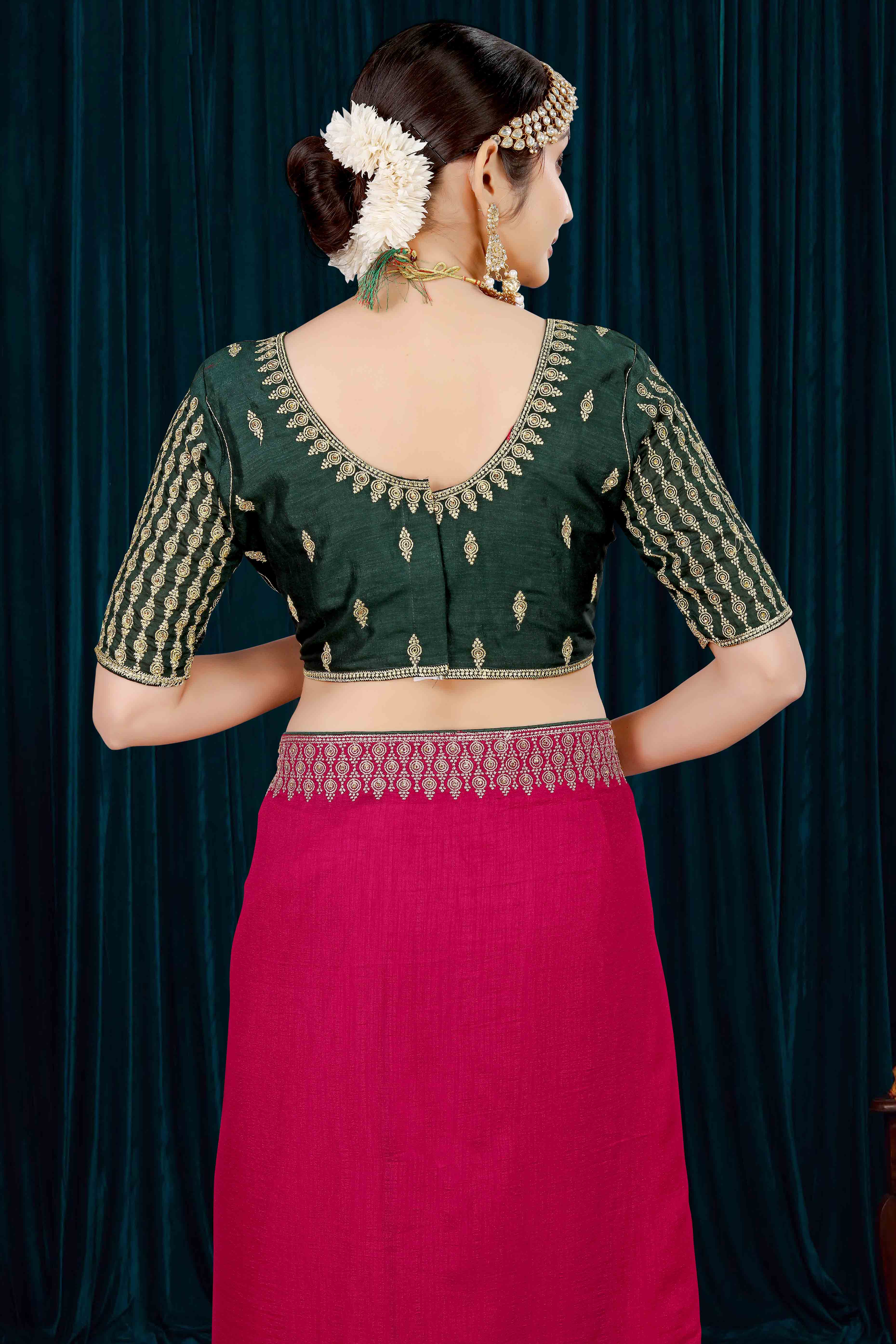 Pink Solid With Zari Embroidered Vichitra Silk Saree