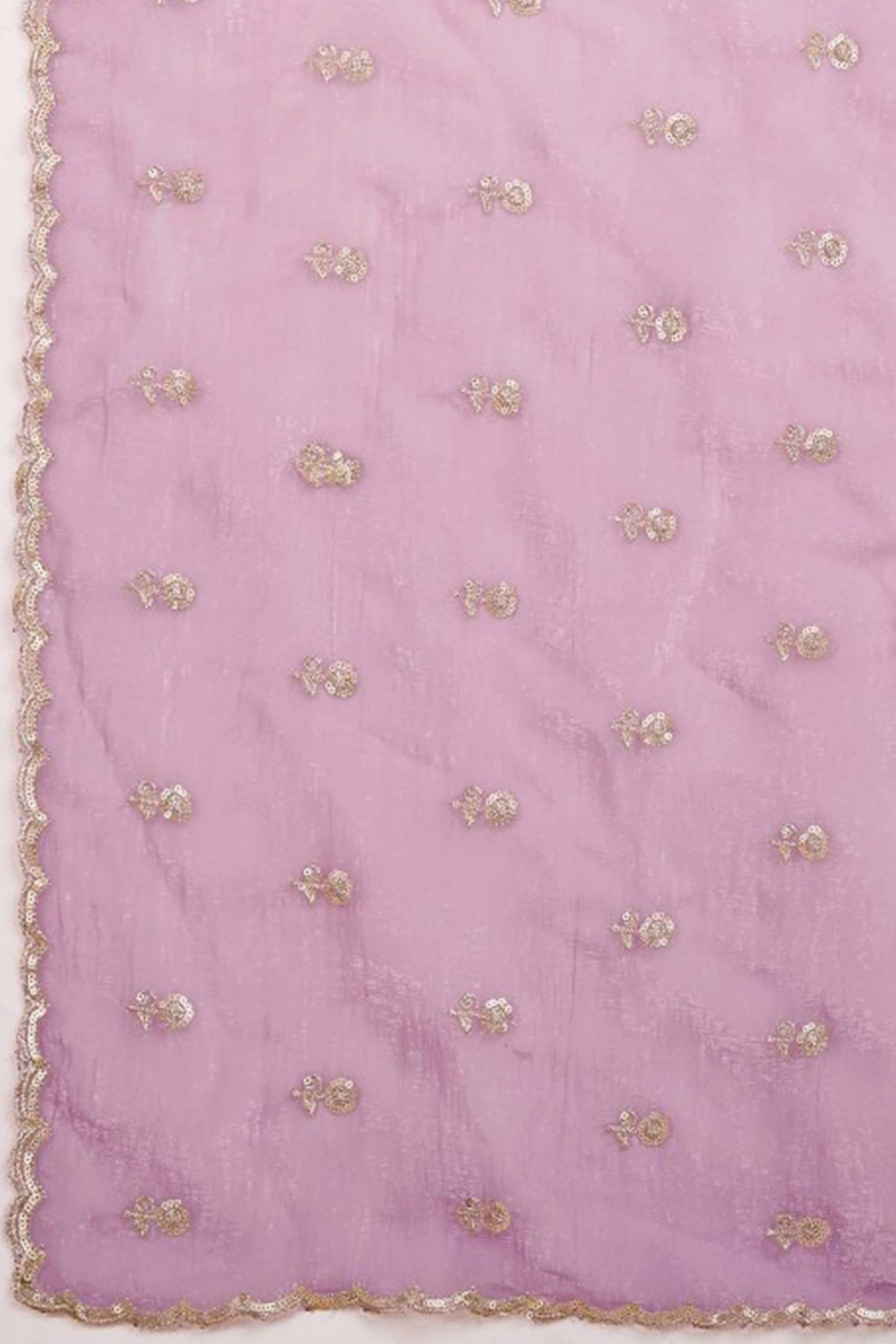 Pink Crunchy Saree Adorned With Floral Sequins Embroidery & Graceful Border Finish