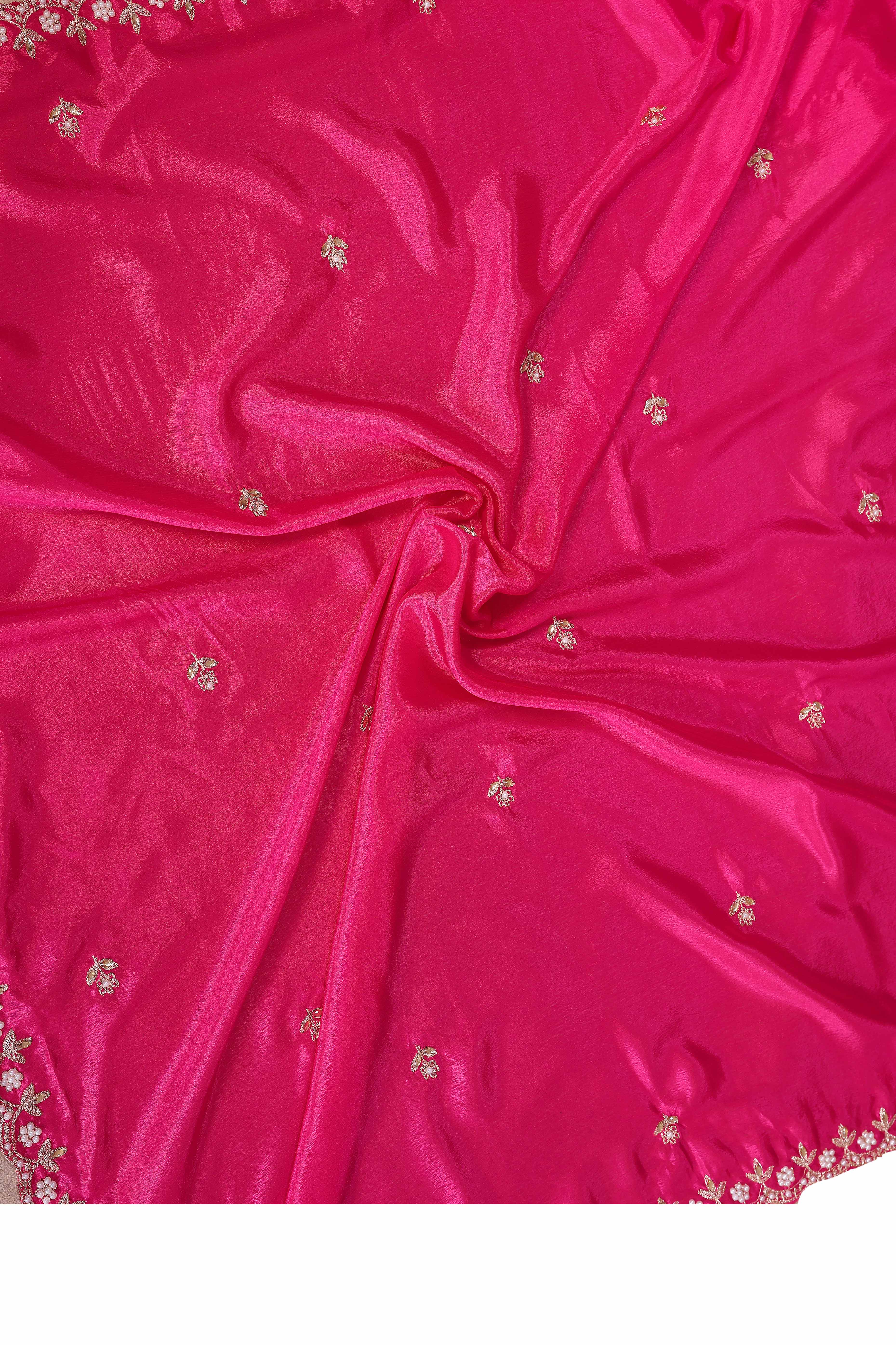 Pink Embroidered Vichitra Silk Saree with Exquisite Beads Detailing