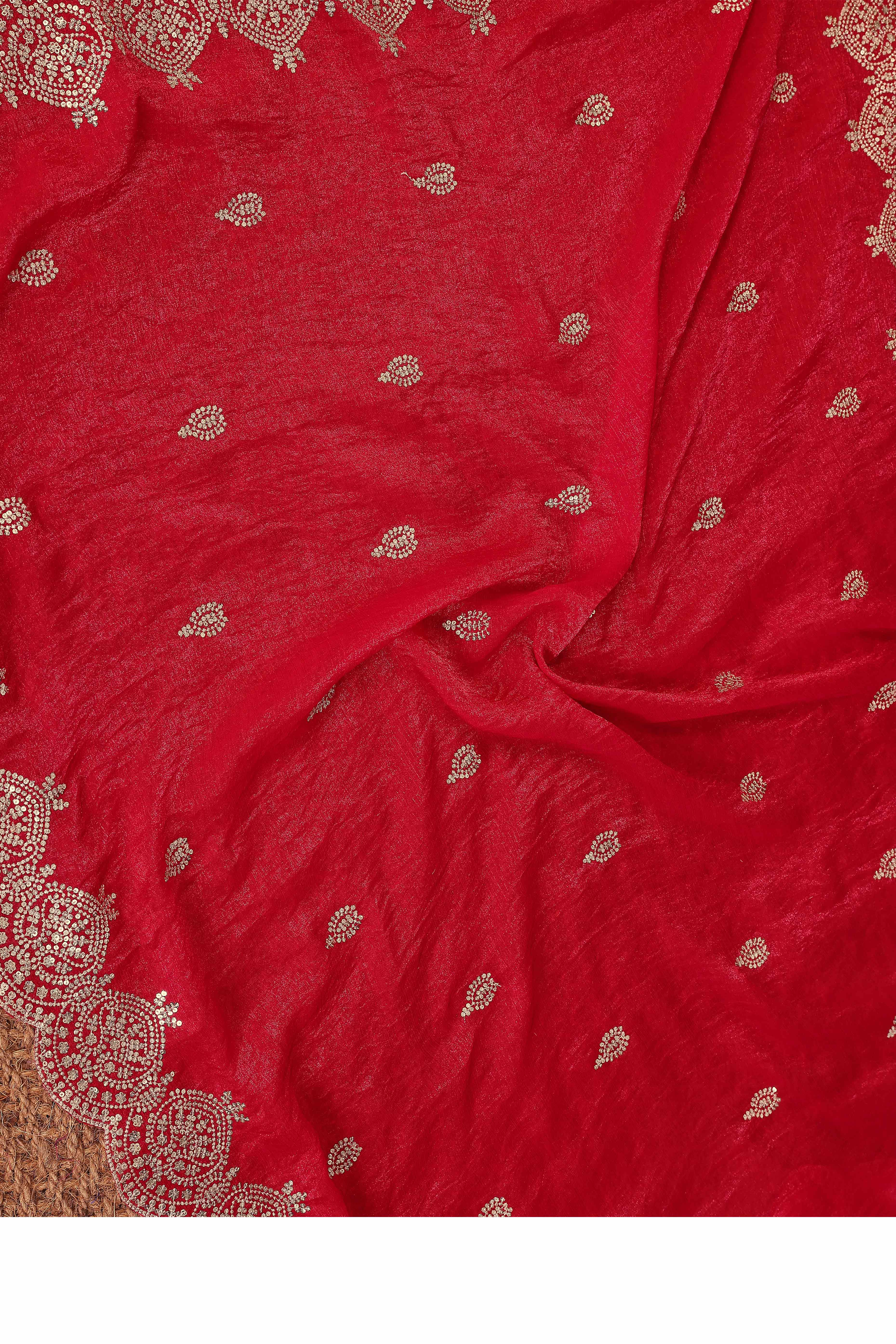 Red Sequins Work Embroidered Chiffon Saree Elegant Partywear