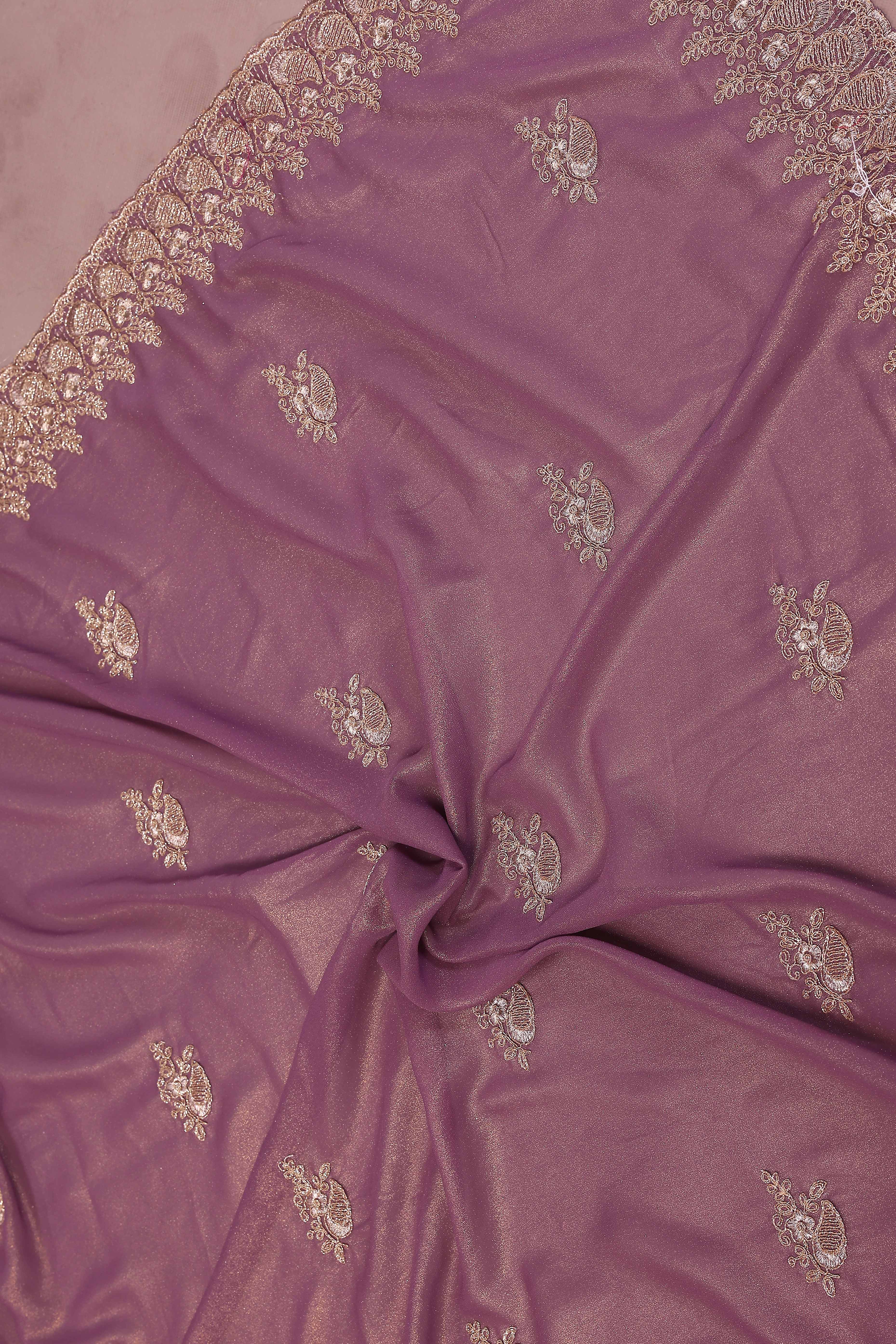 Mauve Thread Work Embroidered Georgette Partywear Saree with Intricate Detailing
