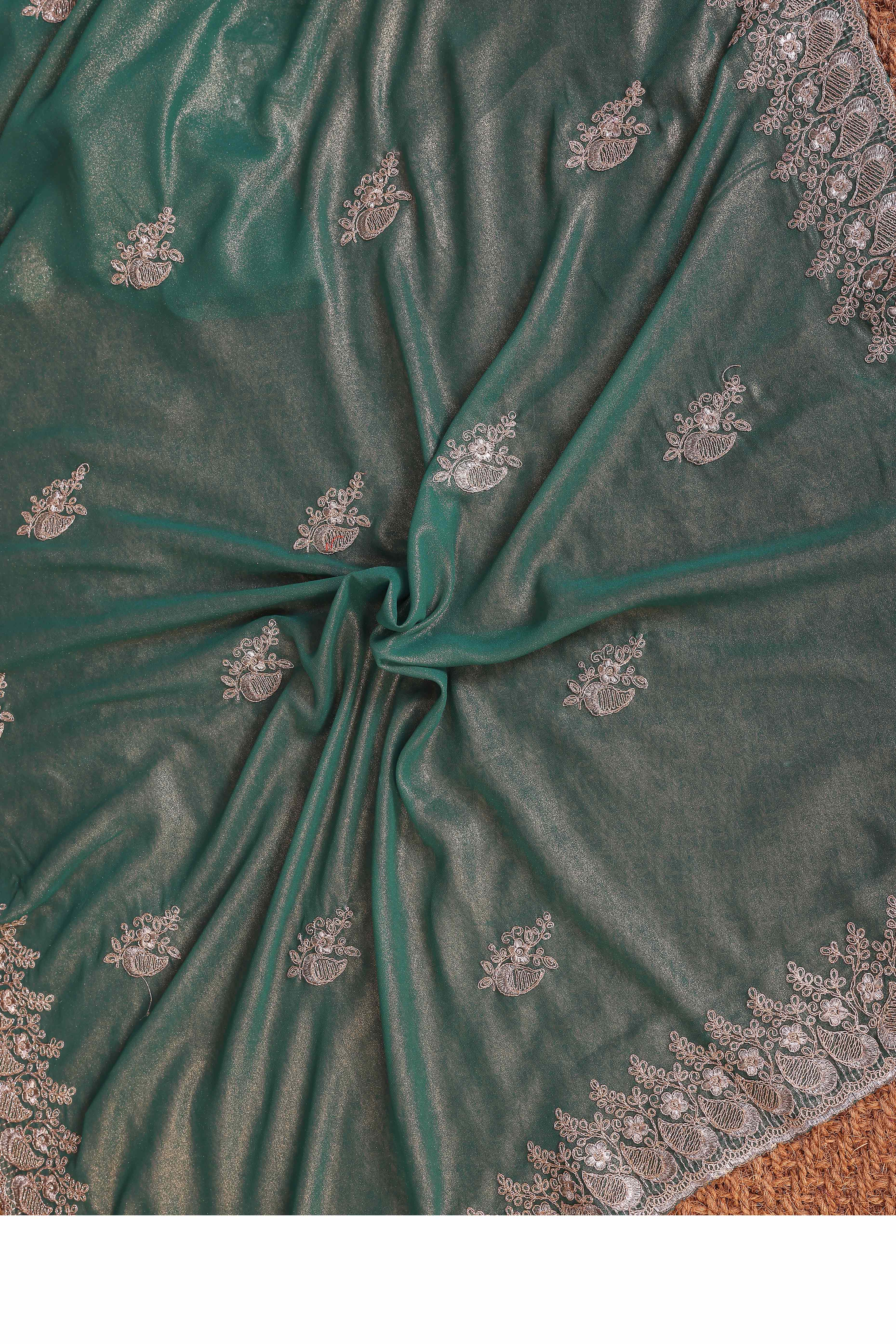 Green Thread Work Embroidered Georgette Saree Elegant Partywear with Fine Embroidery