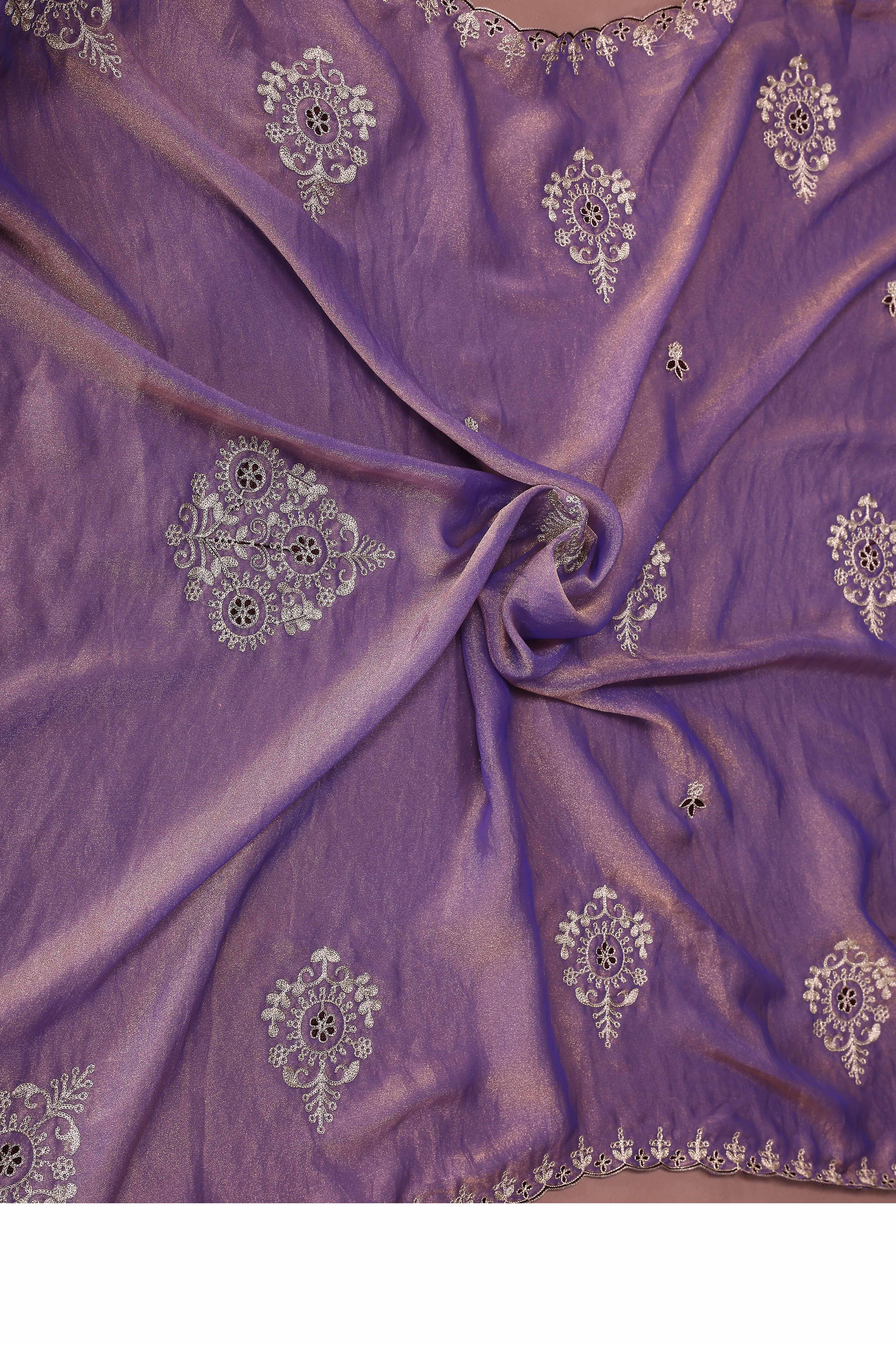 Lavender Thread Work Embroidered Chiffon Partywear Saree with Delicate Designer Look