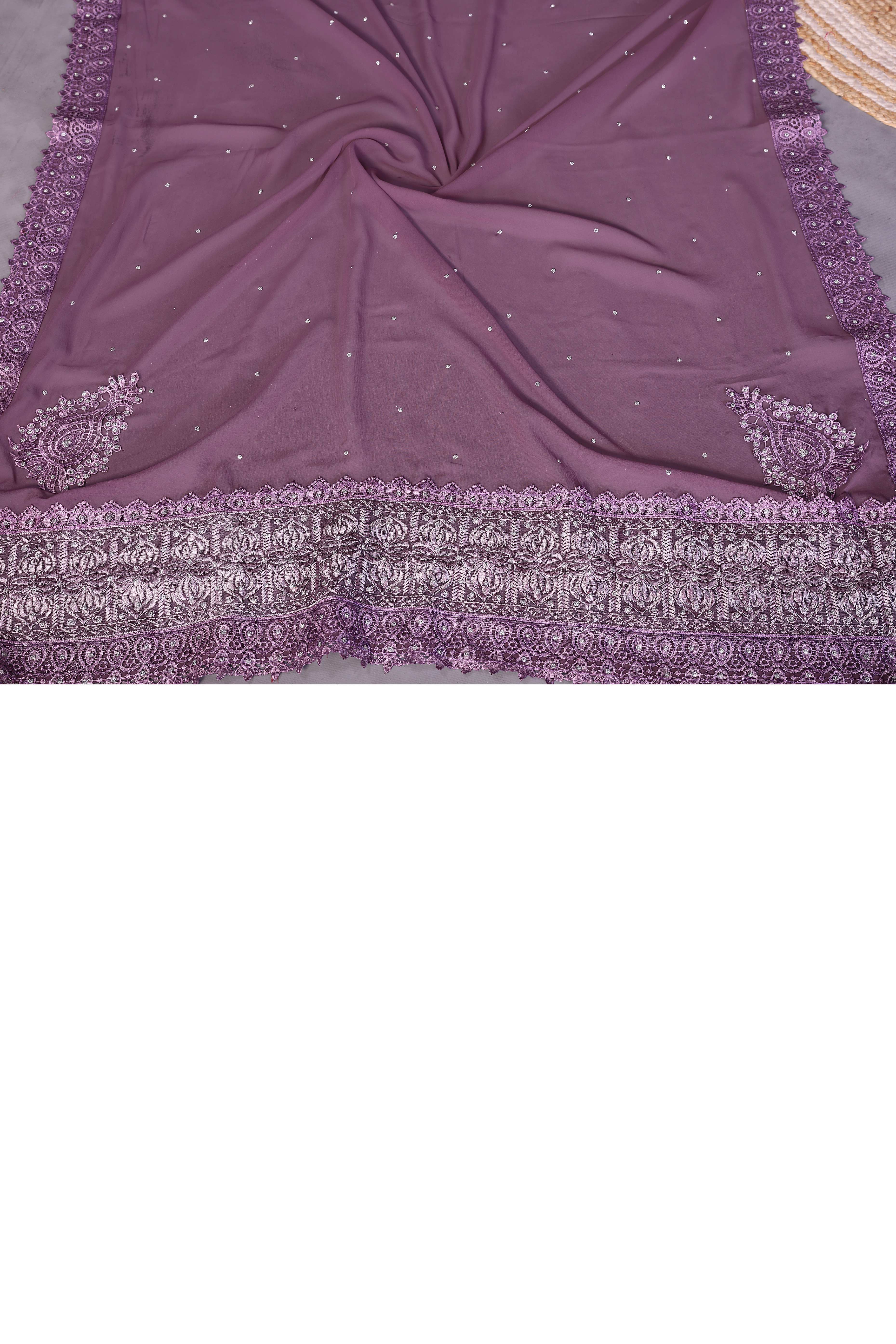 Mauve Designer Georgette Saree Enhanced with Delicate Thread Work Embroidery