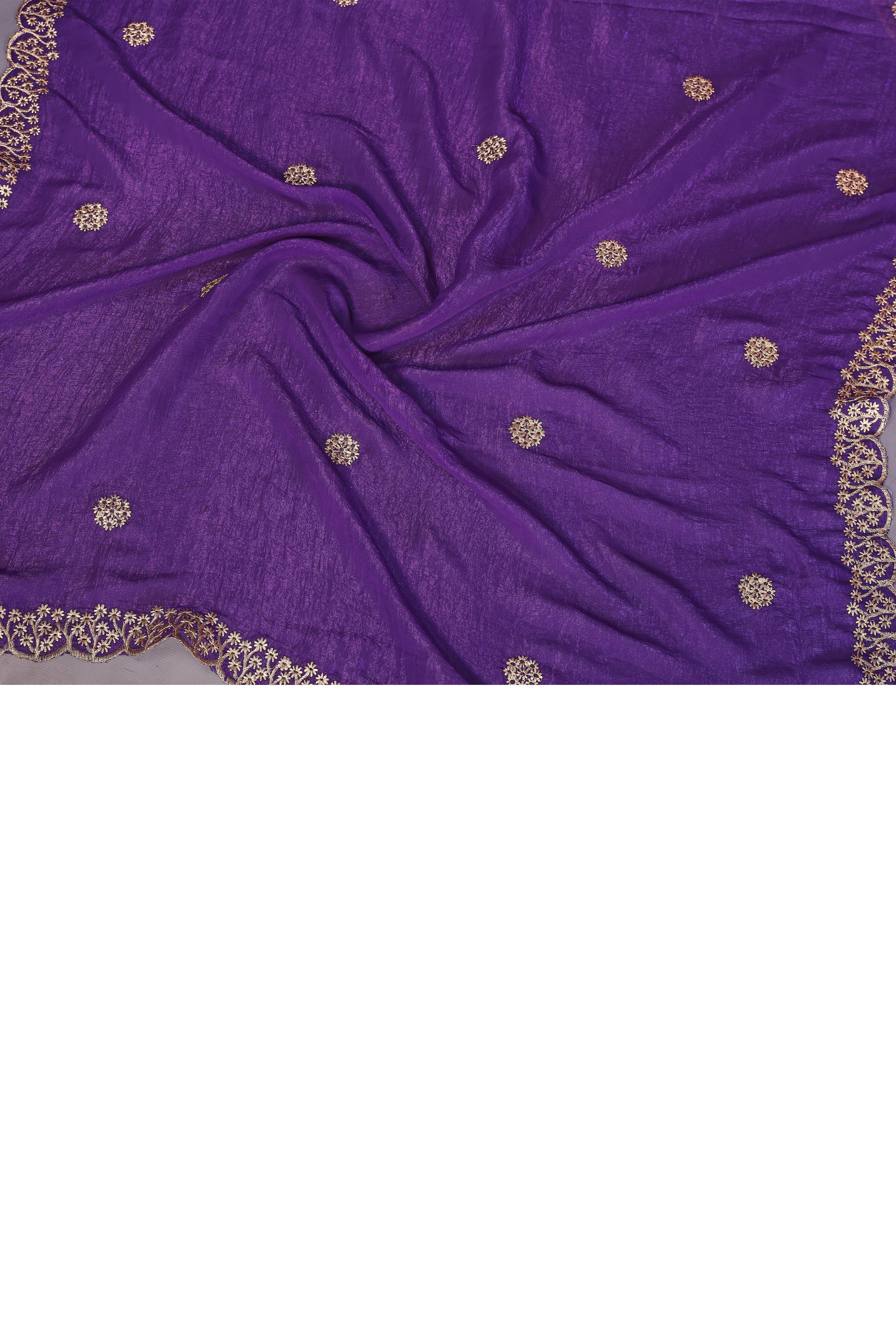 Violet Designer Crunchy Saree Enhanced with Delicate Thread Work Embroidery