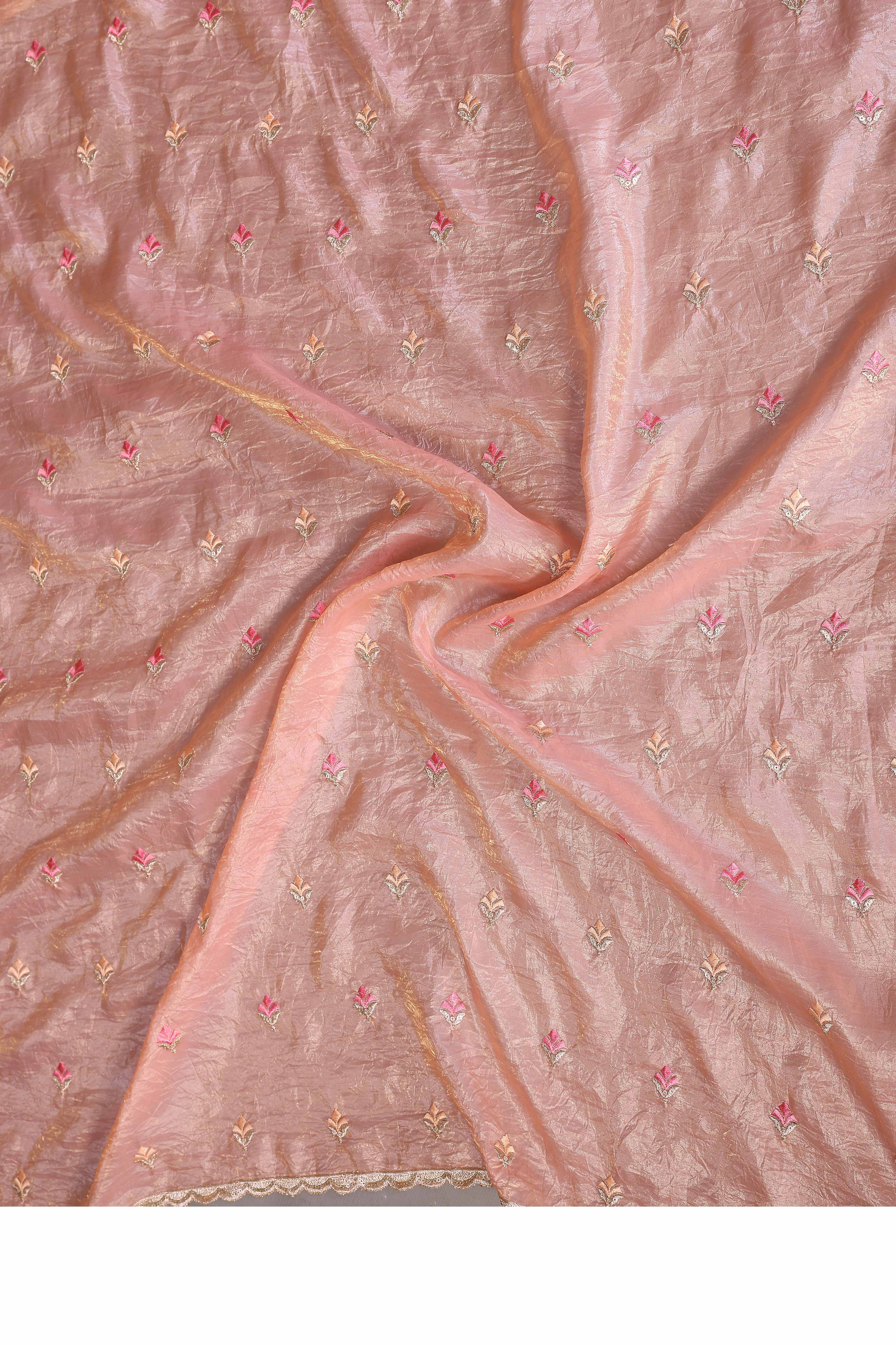 Peach Designer Crepe Saree Enhanced with Delicate Thread Work Embroidery