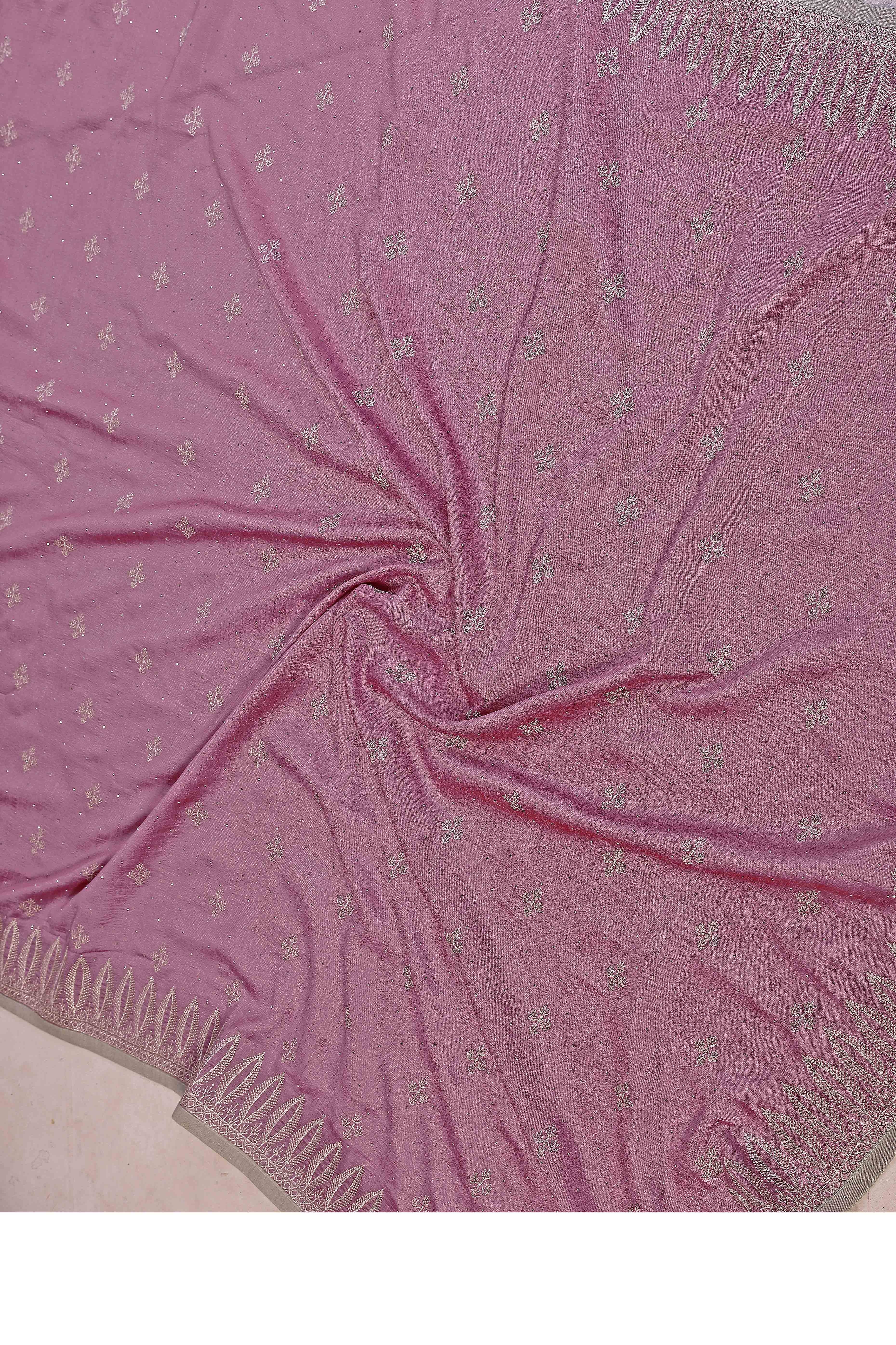 Mauve Designer Vichitra Silk Saree Enhanced with Delicate Thread Work Embroidery