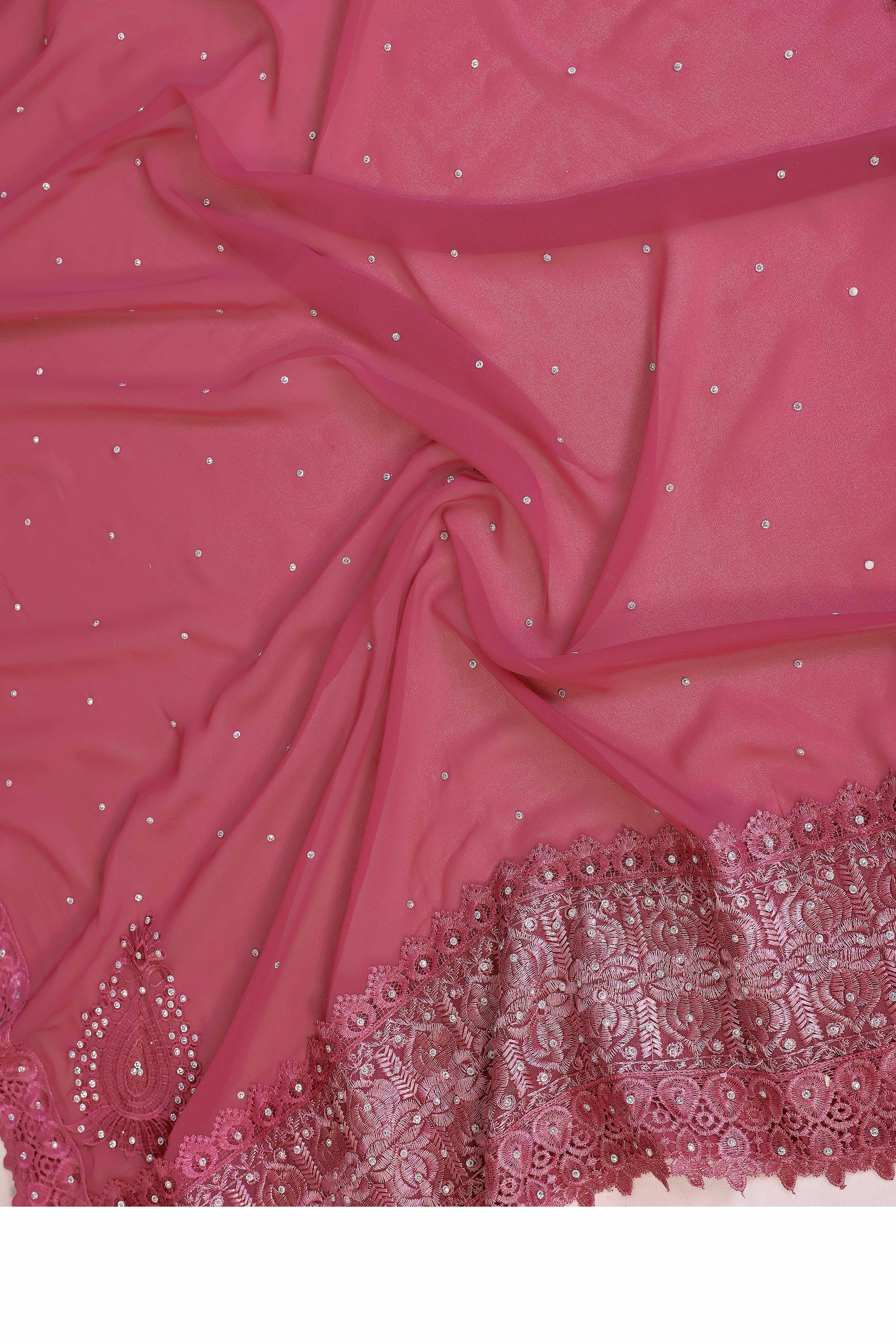 Dusty Pink Designer Georgette Saree Enhanced with Delicate Thread Work Embroidery