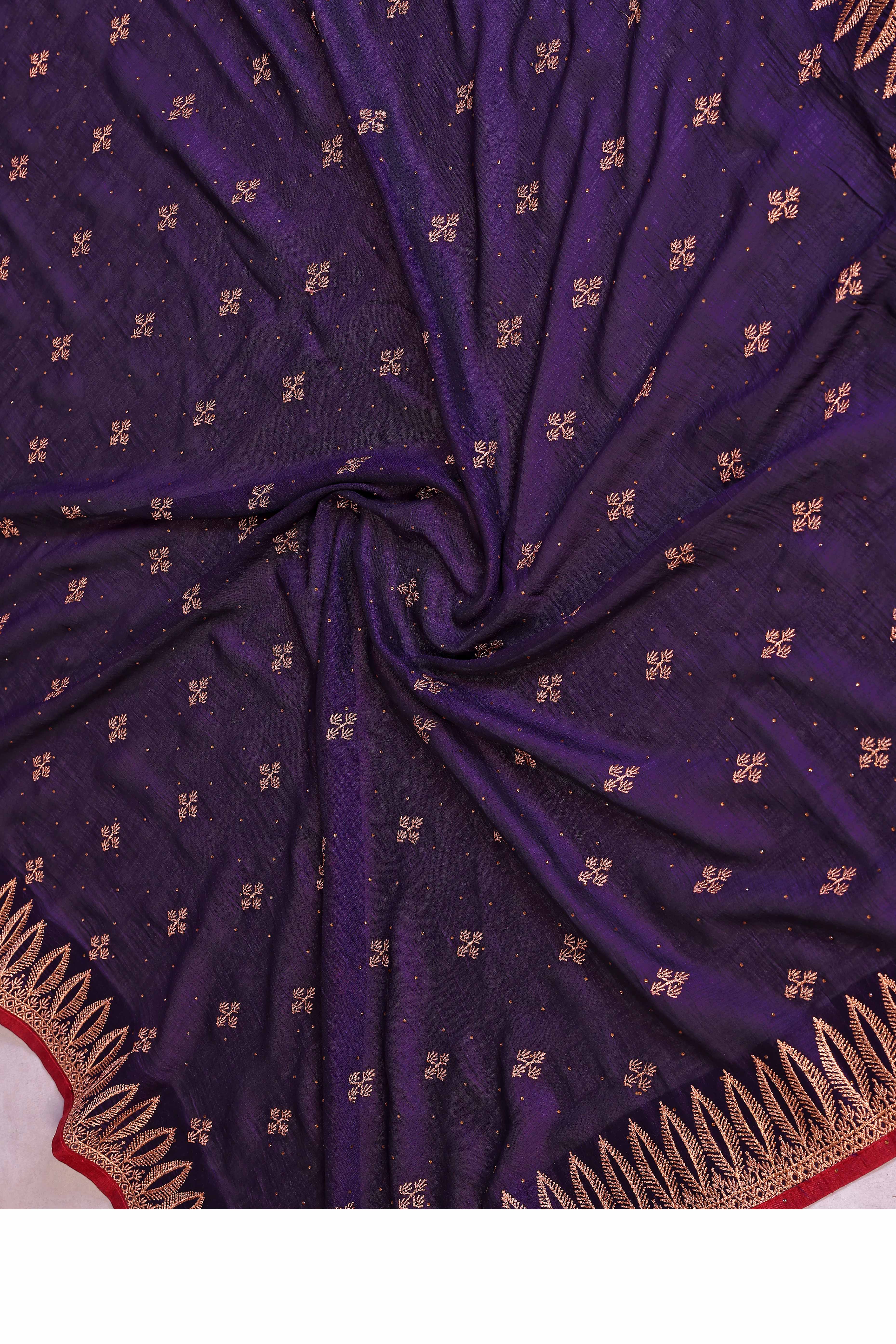 Violet Designer Vichitra Silk Saree Enhanced with Delicate Thread Work Embroidery