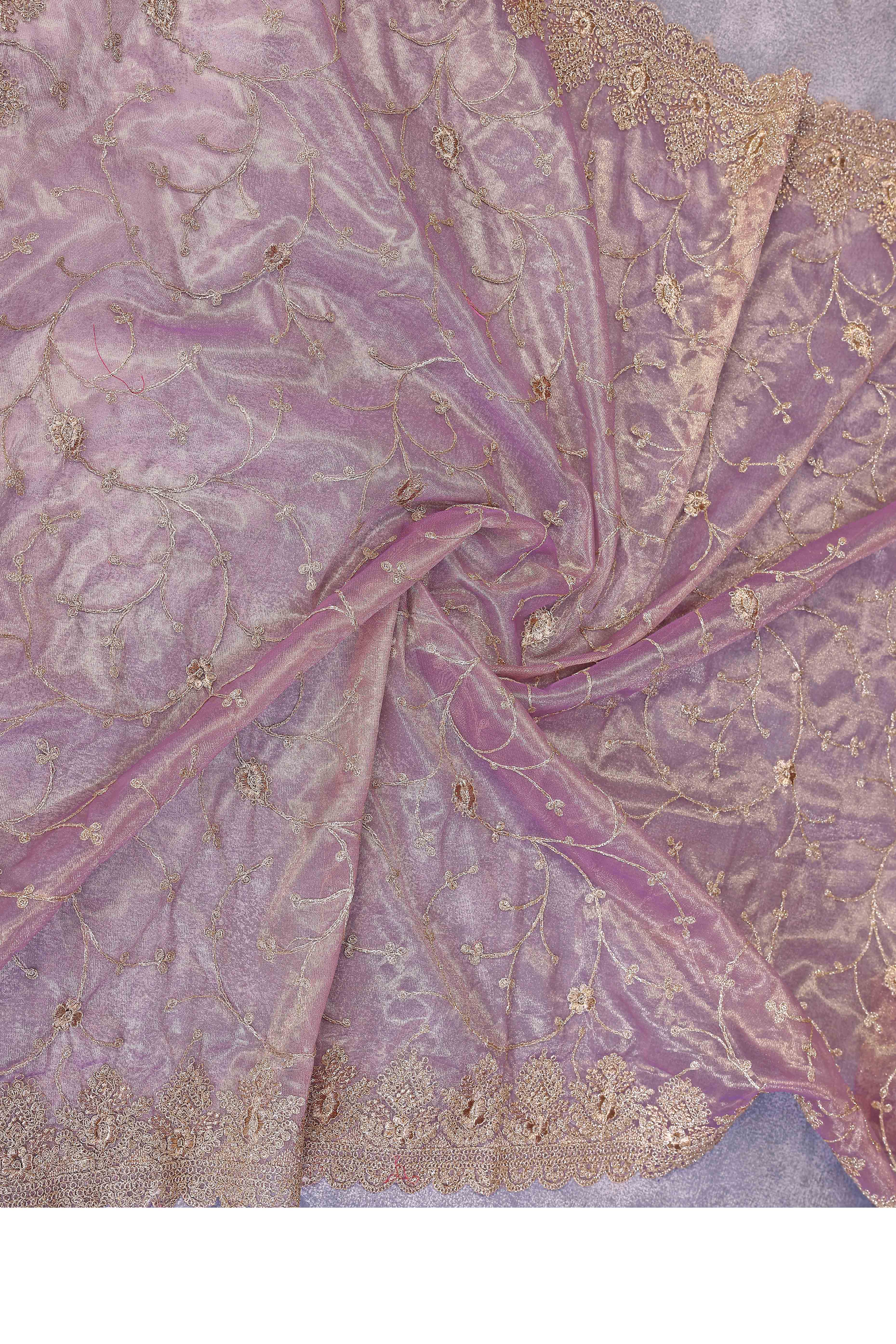 Light Purple Designer Twill Net Saree Enhanced with Delicate Thread Work Embroidery