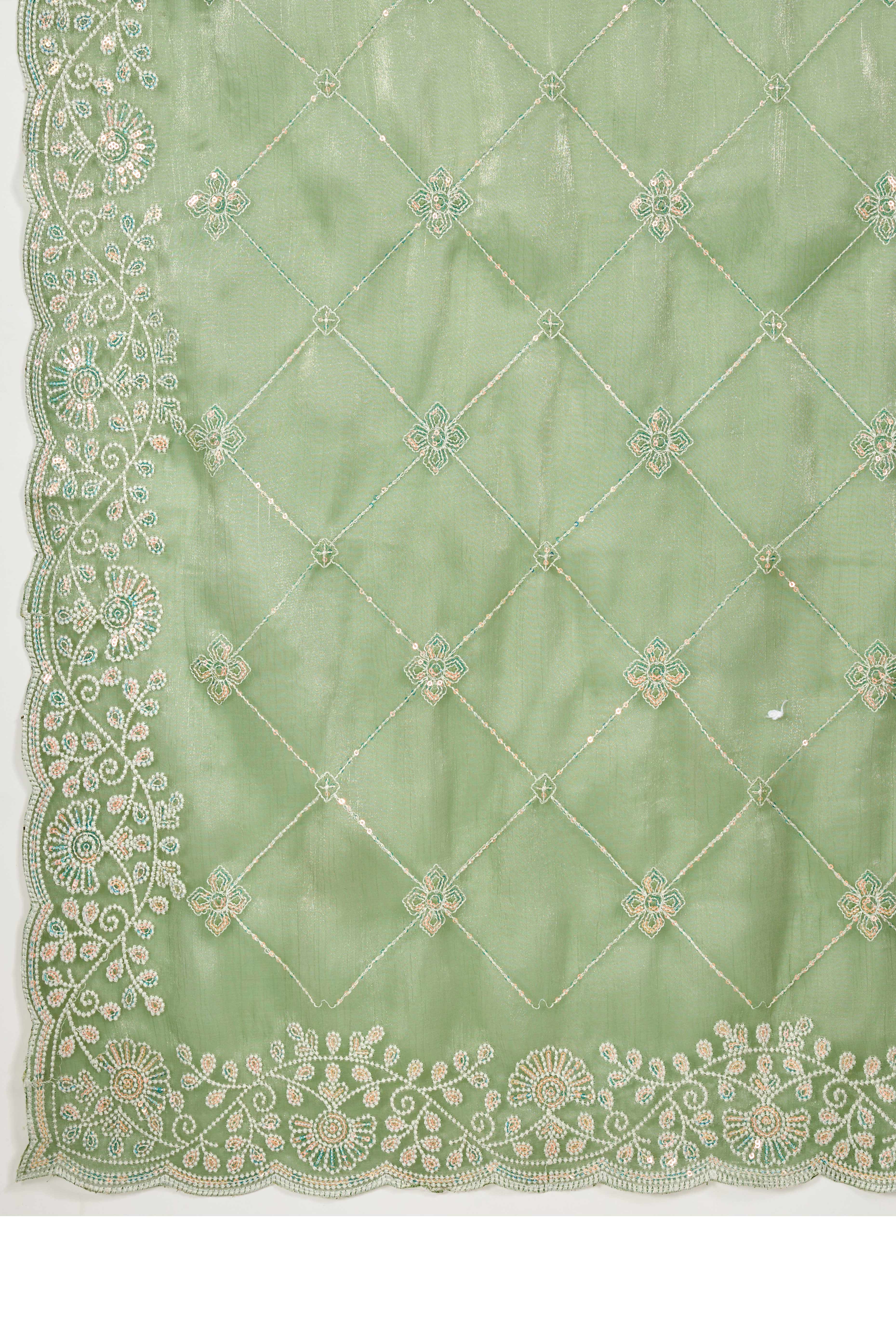 Green Silk Saree with Dazzling Sequin Embroidery