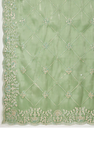 Green Silk Saree with Dazzling Sequin Embroidery