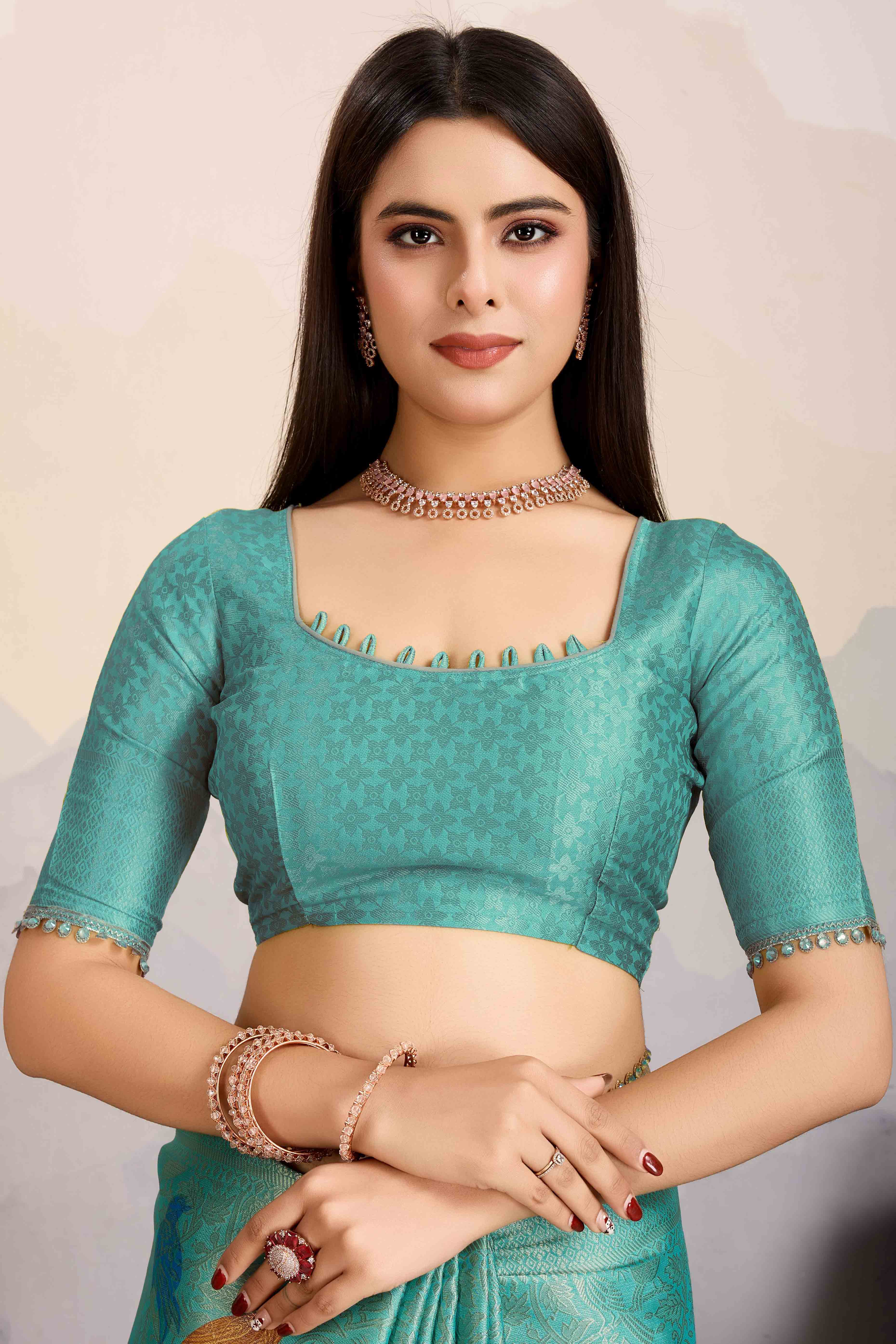 Sea Green Zari Weaving Mysore Brocade Silk Saree