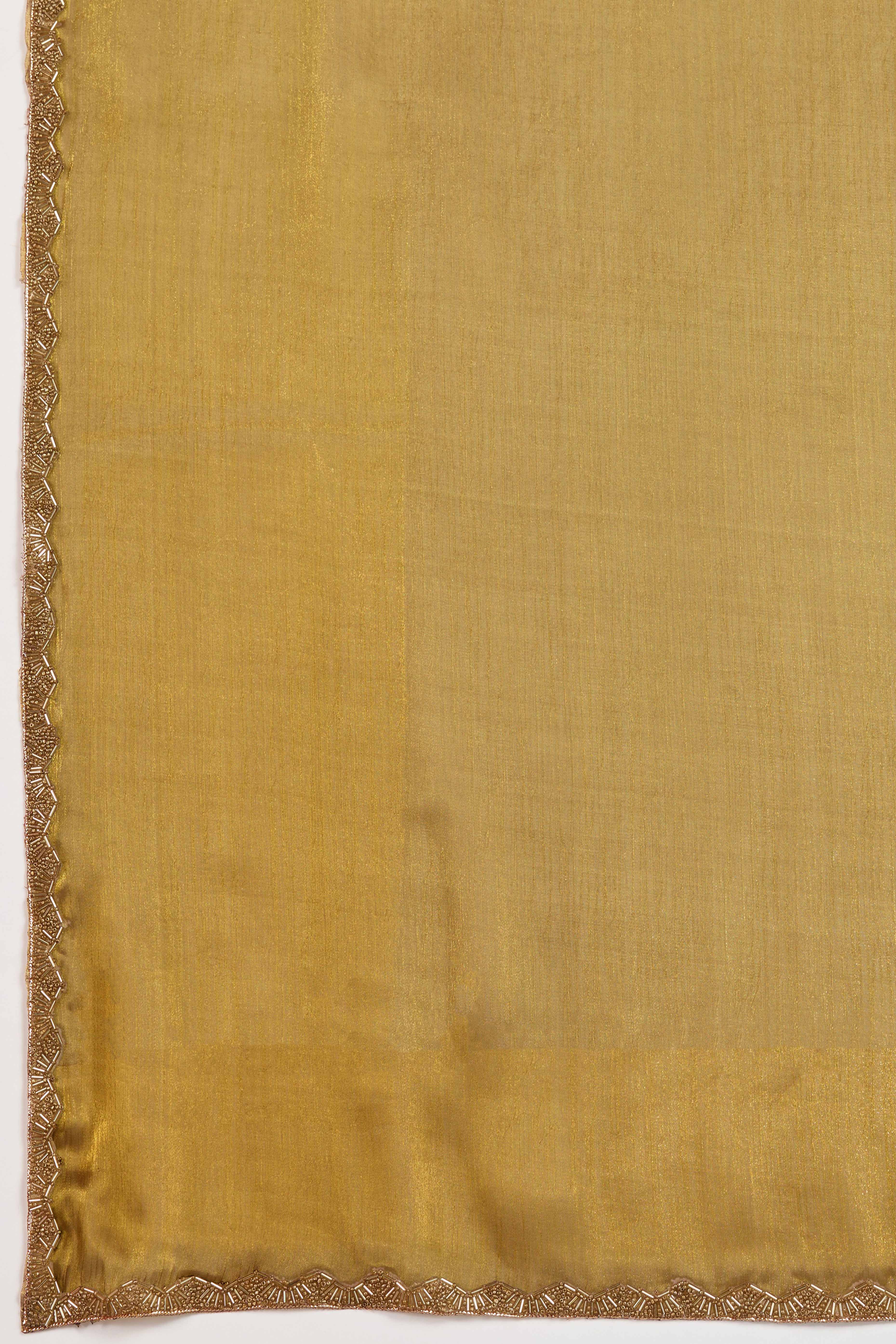 Solid Gold Chiffon Saree Featuring Beads Embellished Border
