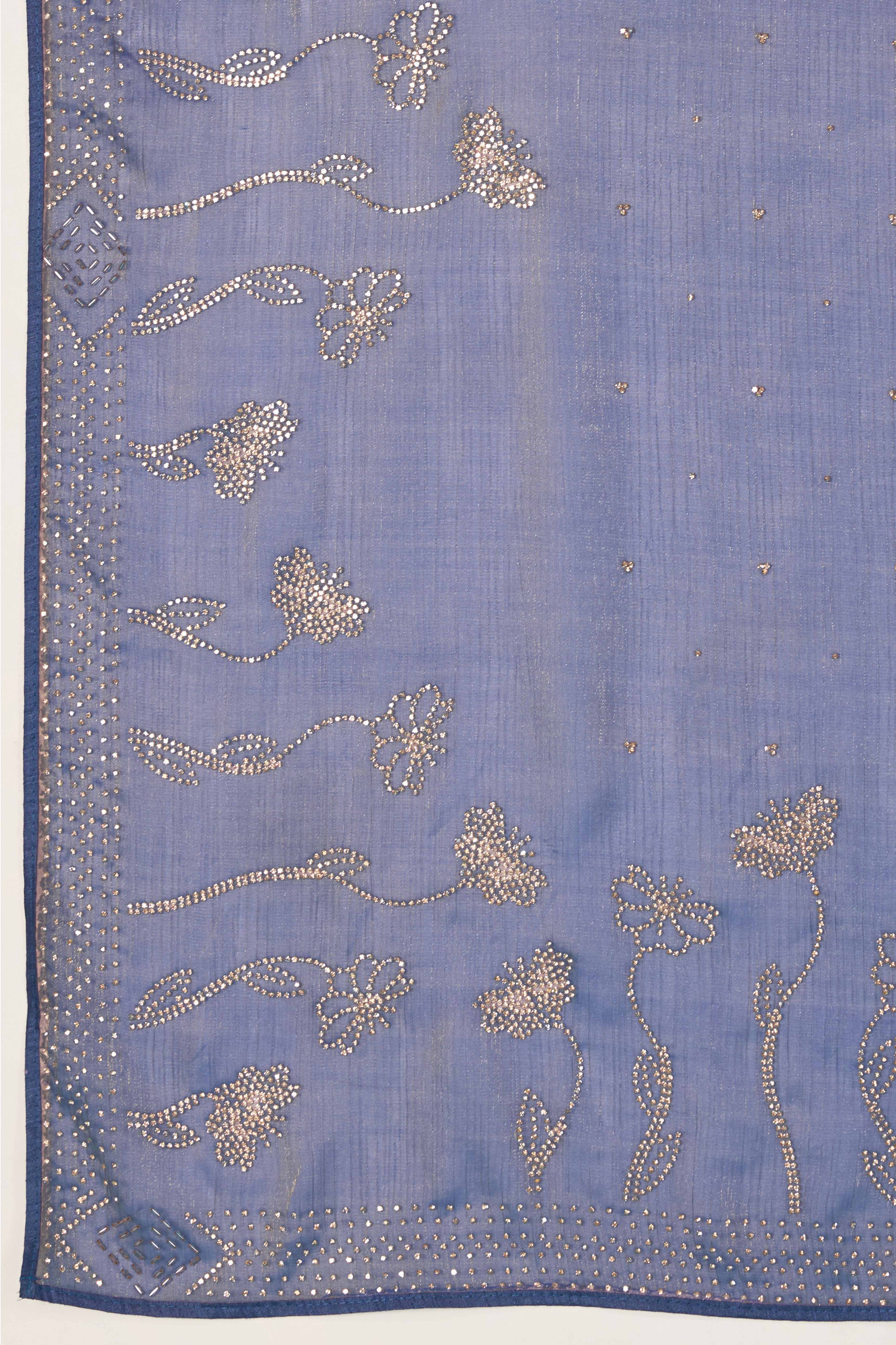 Elegant Party Wear Saree in Lavender Chiffon with Stone Embellishment