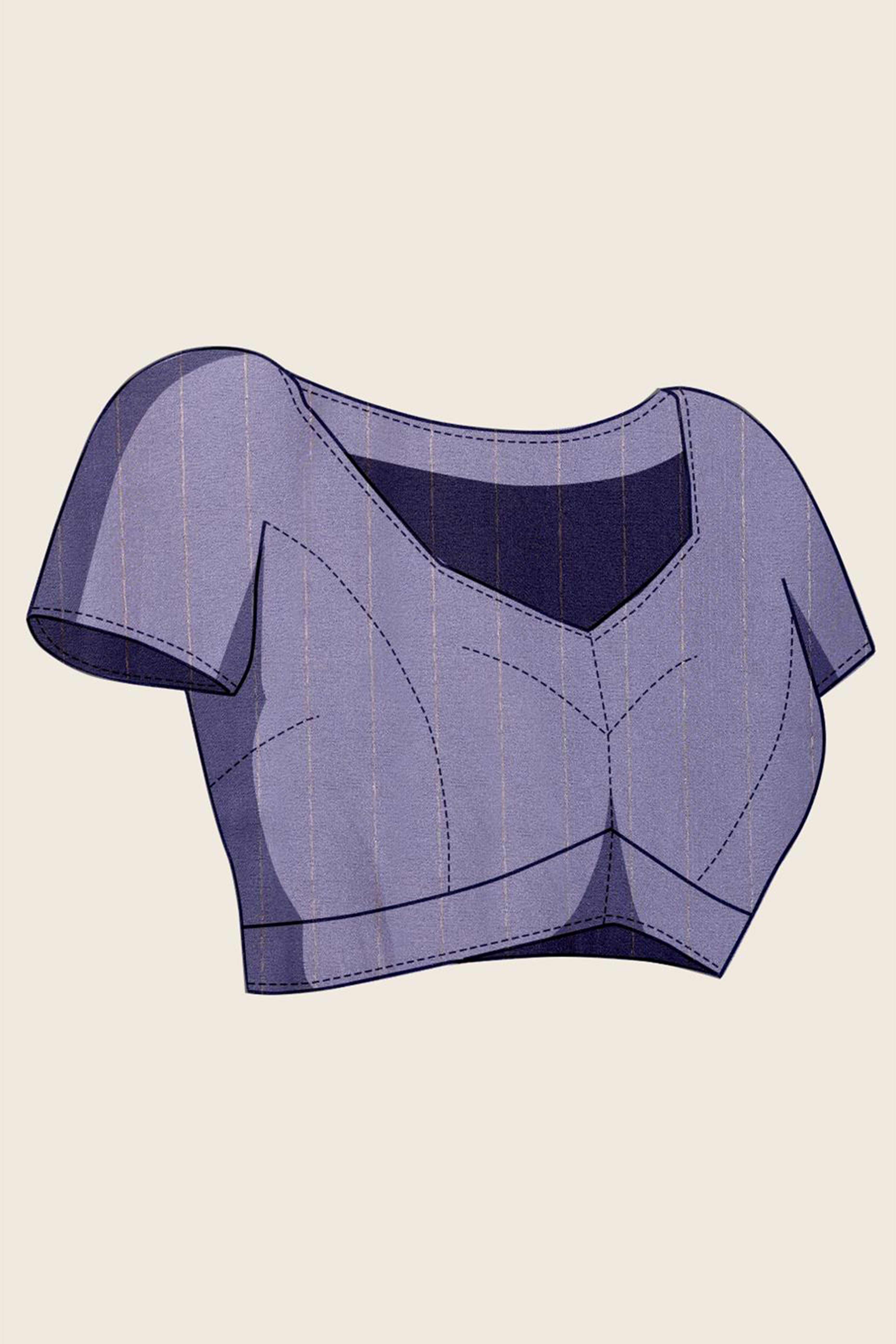 Lavender Floral Printed Crepe Saree With Rich Zari Border