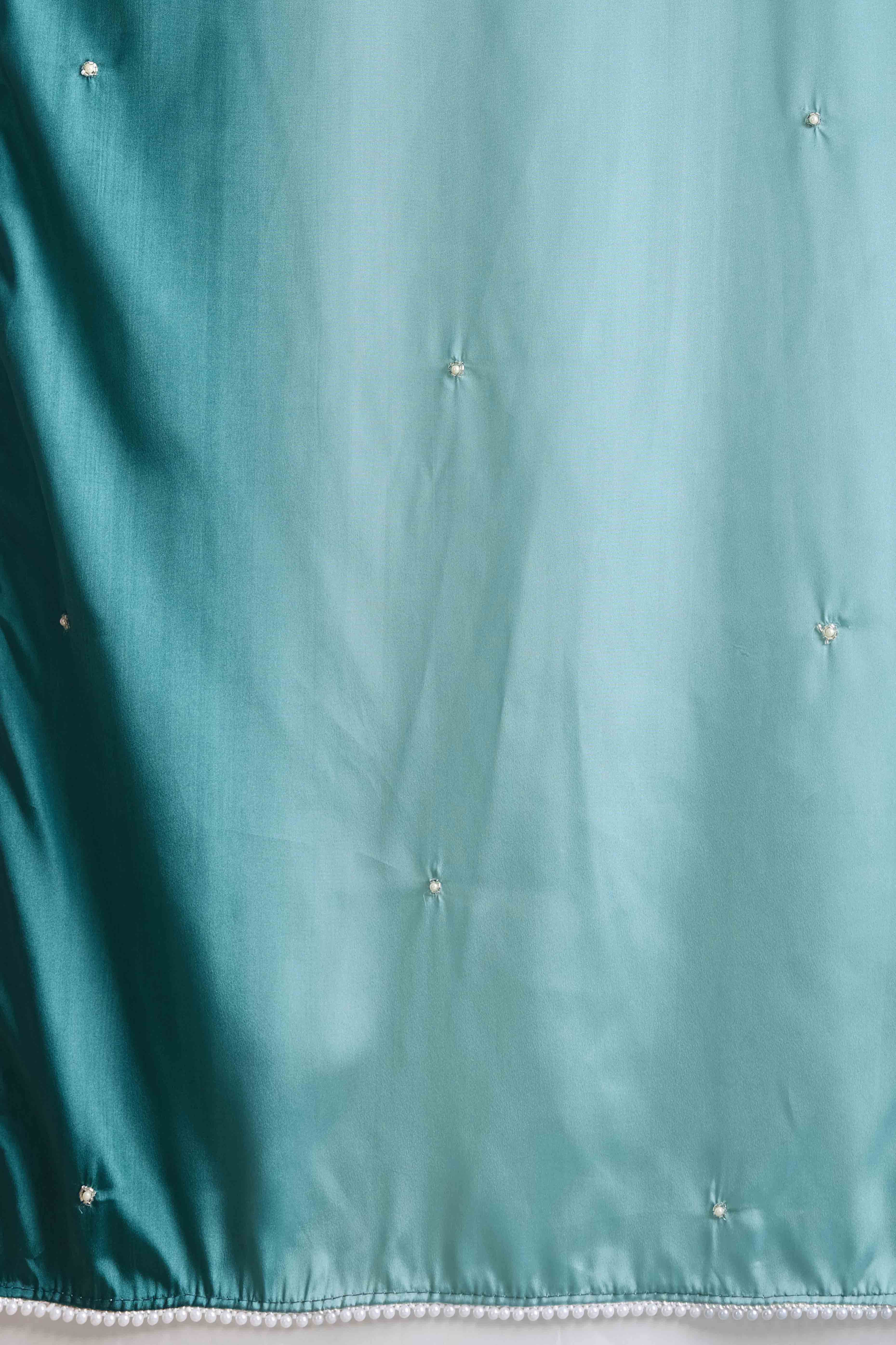 Sea Green Ombre Satin Saree with Delicate Bead Embellishments