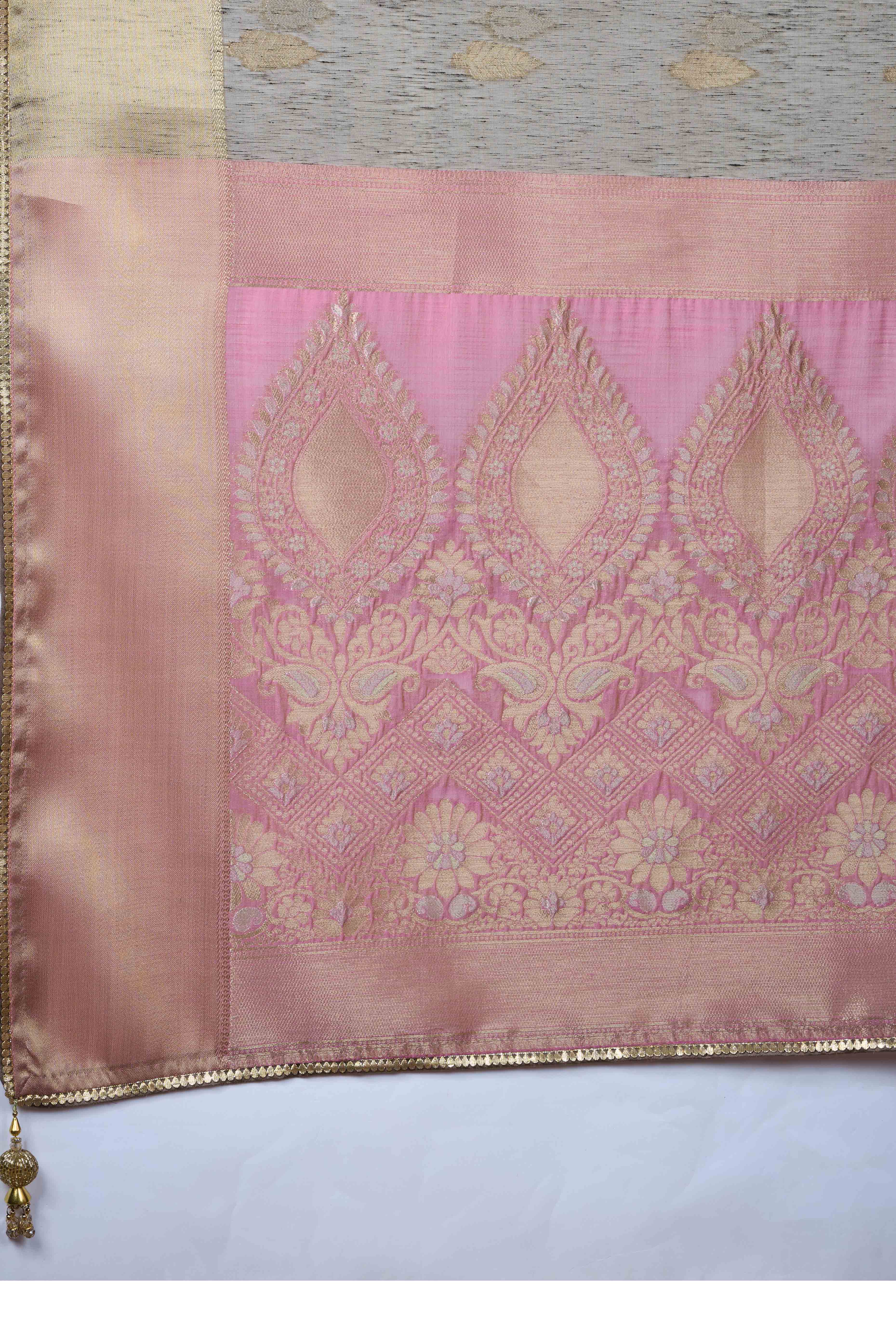 Taupe Grey Ethnic Cotton Blend Saree with Shimmering Zari Butti Weaves