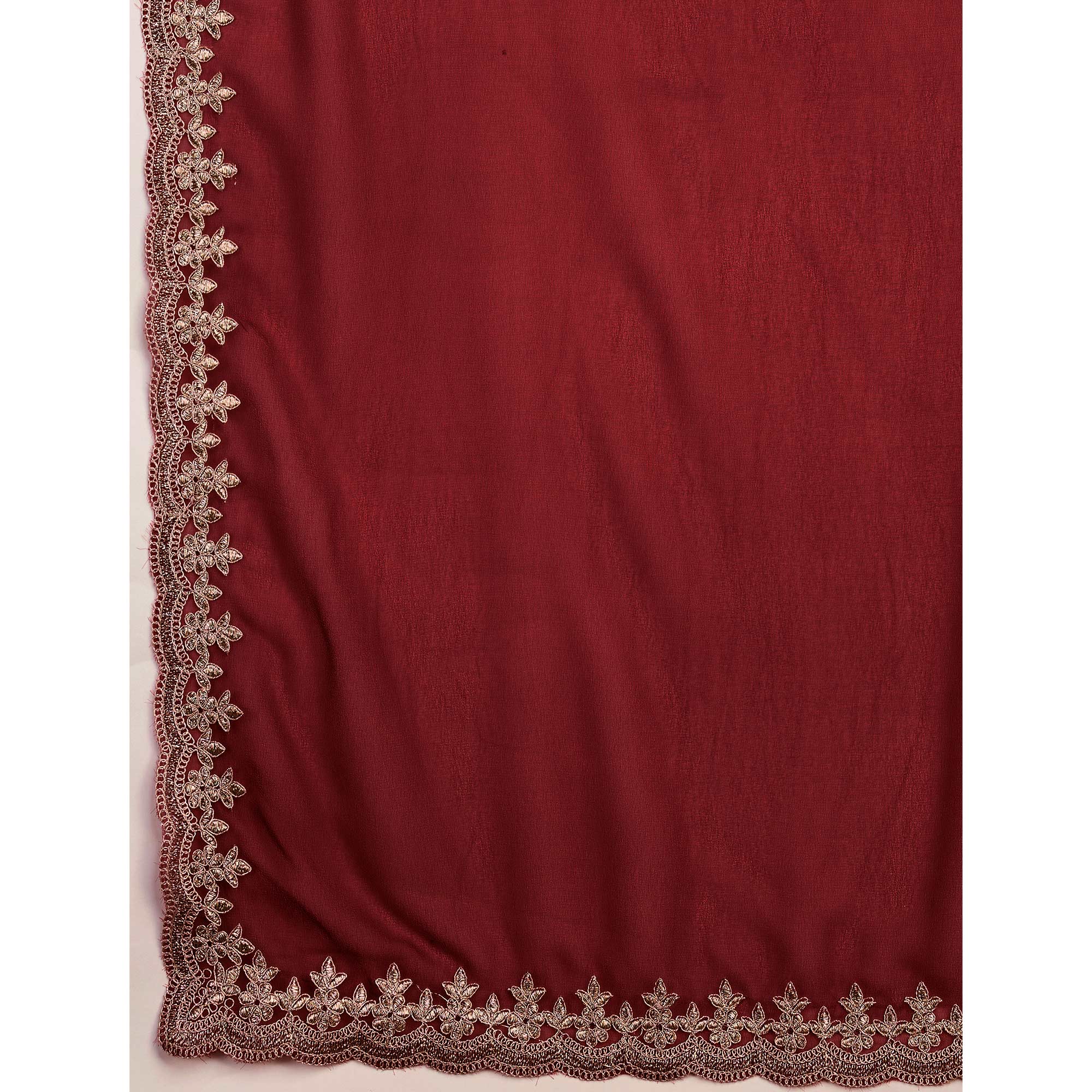 Maroon Solid With Zari Embroidered Georgette Saree