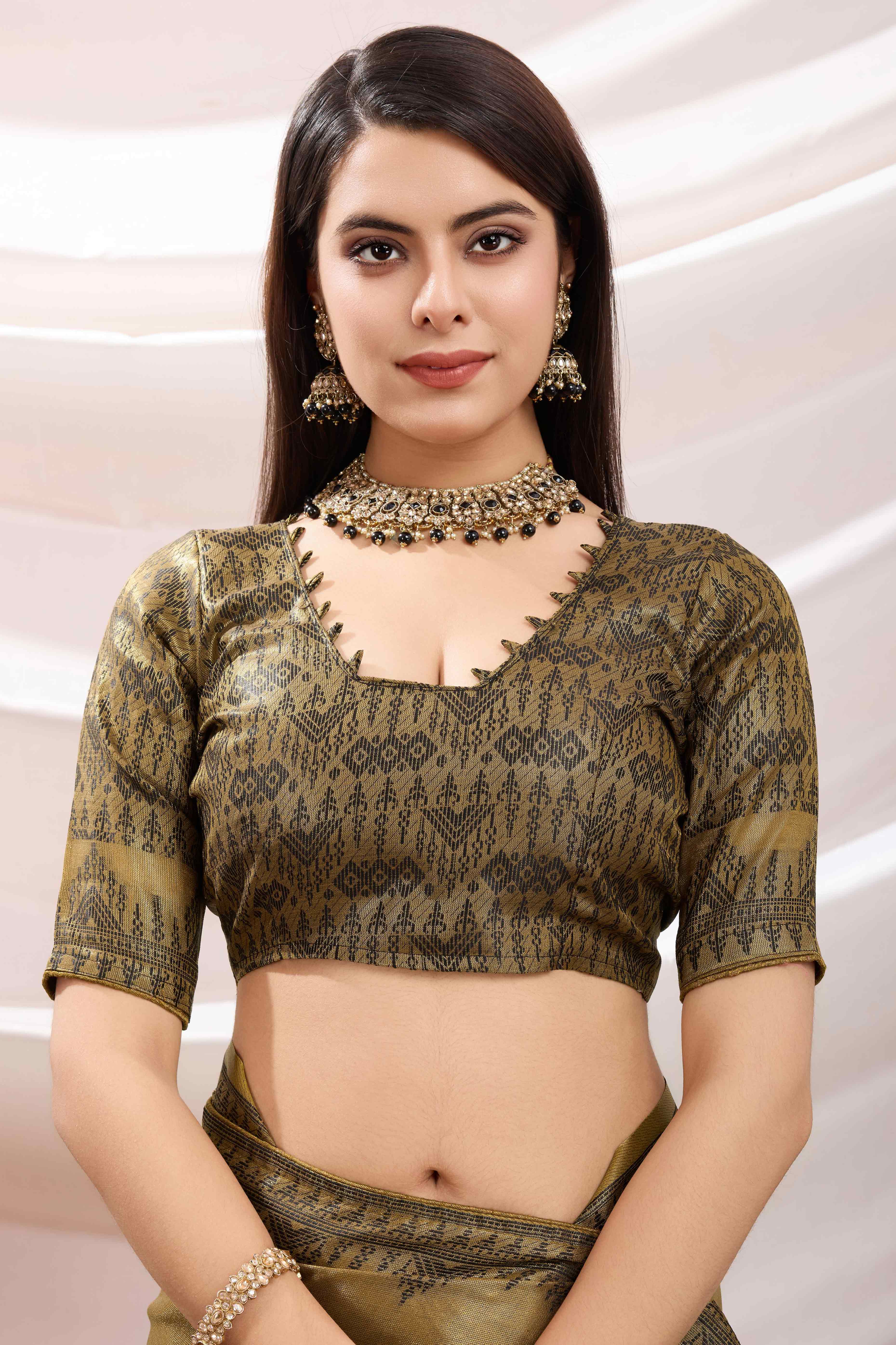 Mehendi Green Festive Linen Tissue Saree with Zari Borders