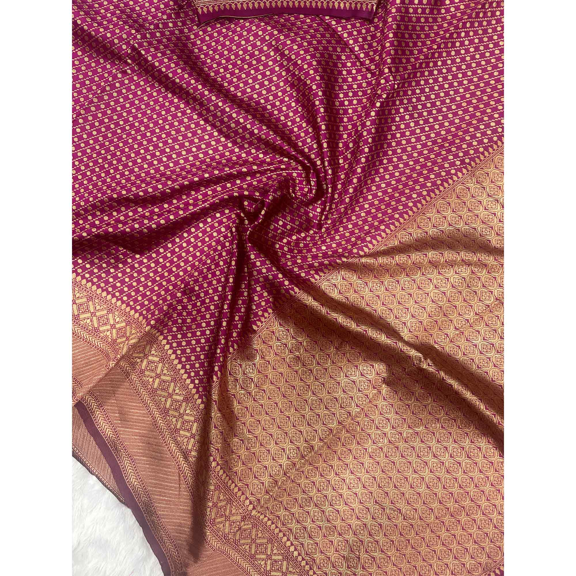 Luxurious Wine Zari Woven Lichi Banarasi Silk Saree