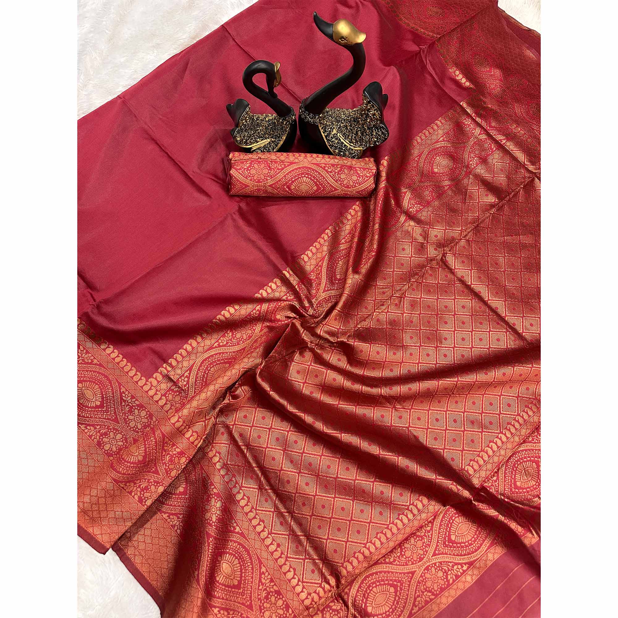 Regal Maroon Floral Zari Woven Lichi Banarasi Silk Saree