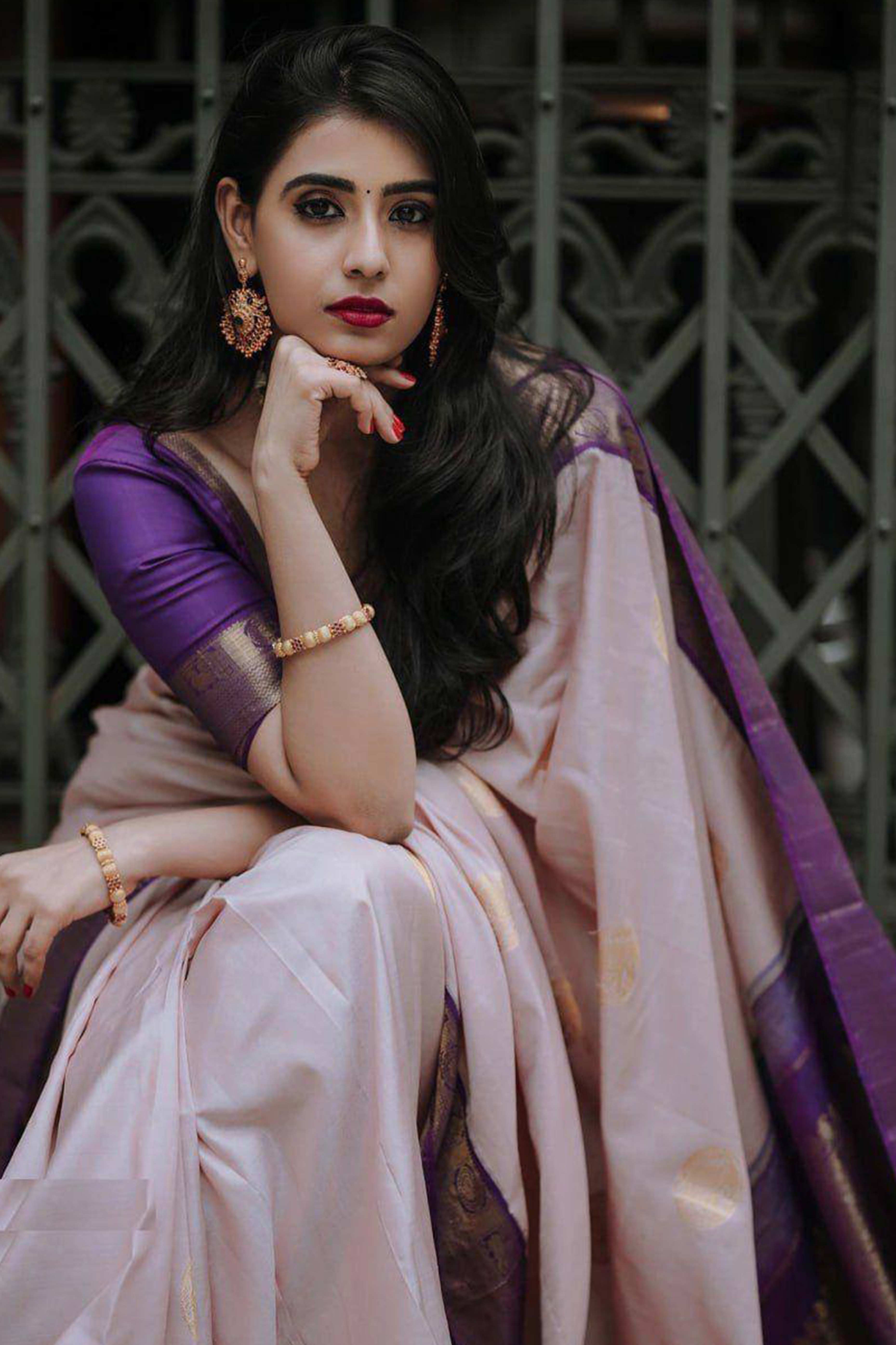 Peach Woven Lichi Banarasi Silk Saree