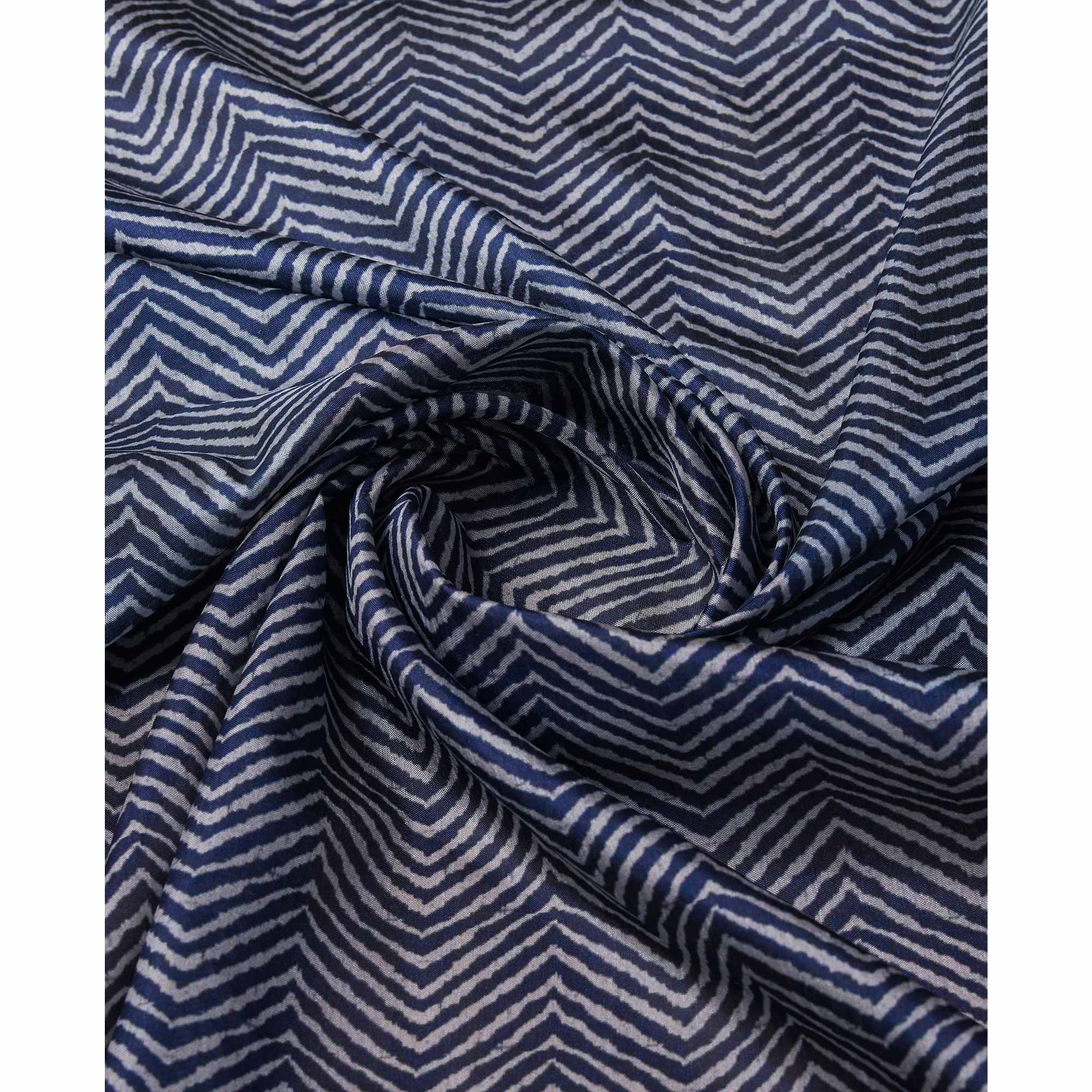 Blue Digital Printed Cotton Silk Saree With Border