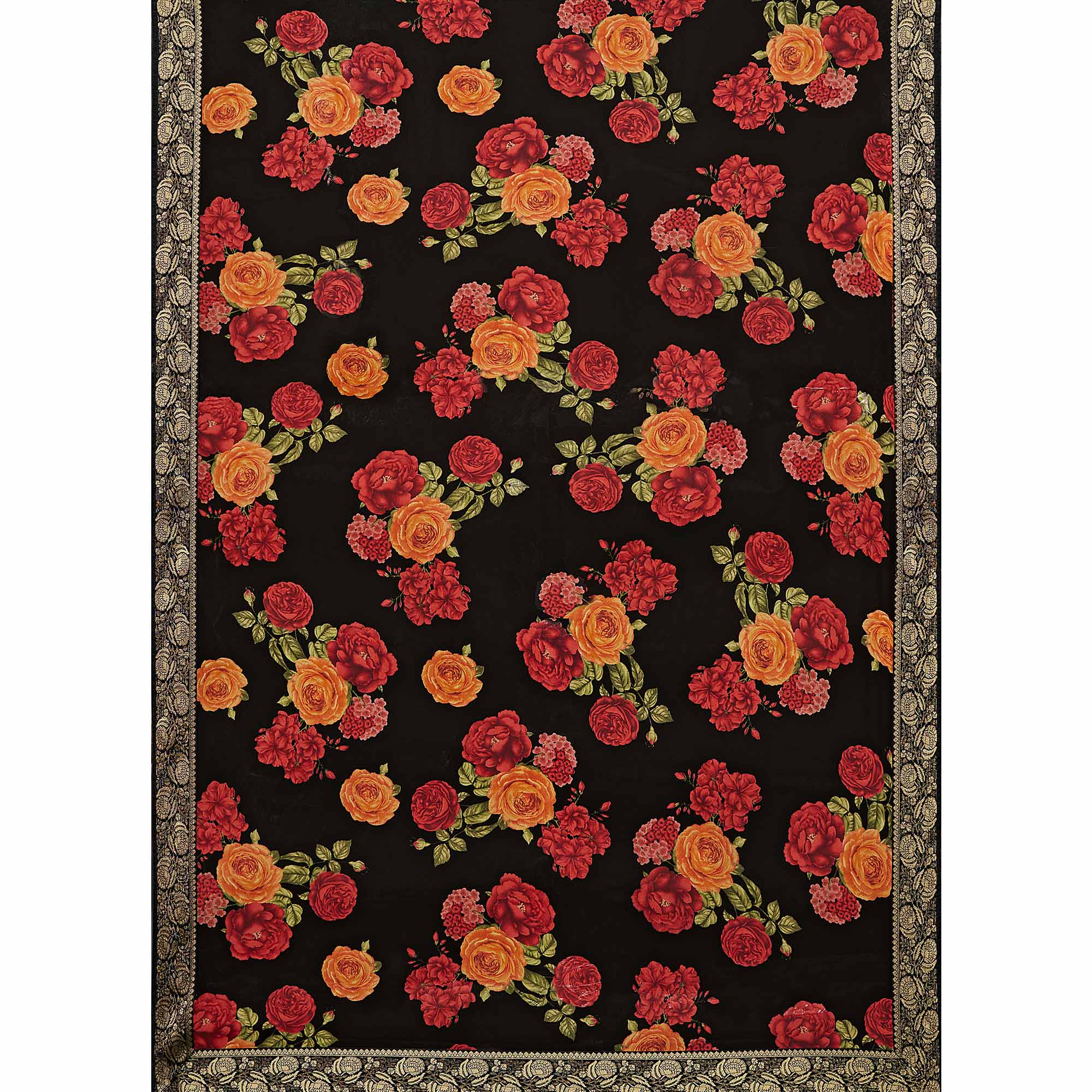Black Floral Printed Georgette Saree