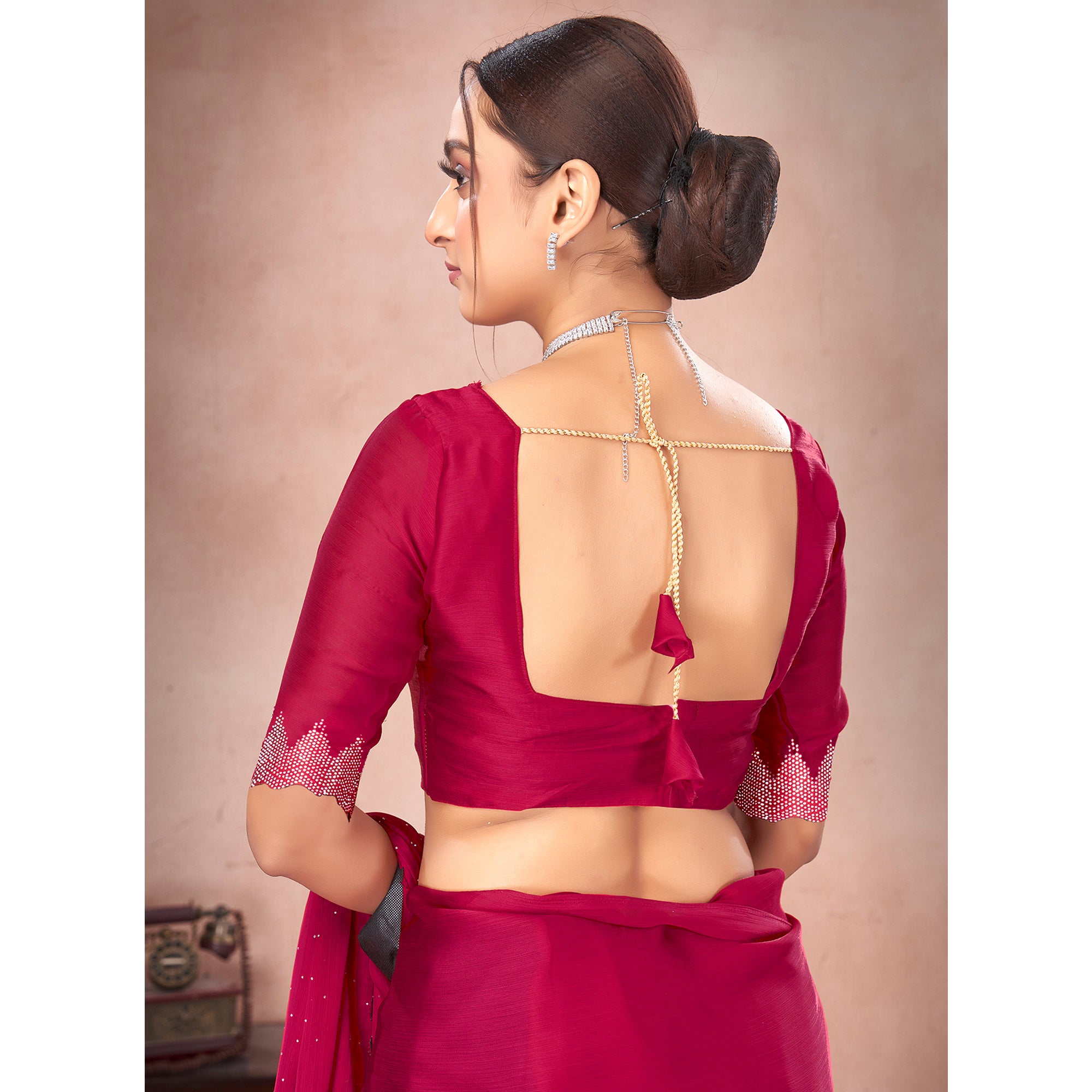 Pink Swarovski Work Satin Saree