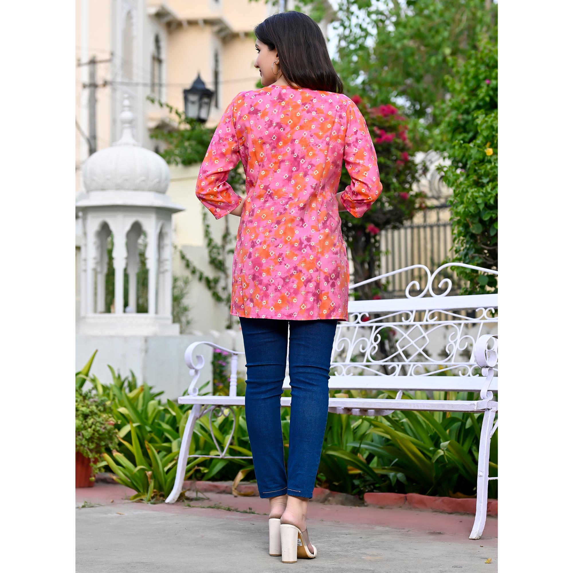Rose Pink Printed Chanderi Top