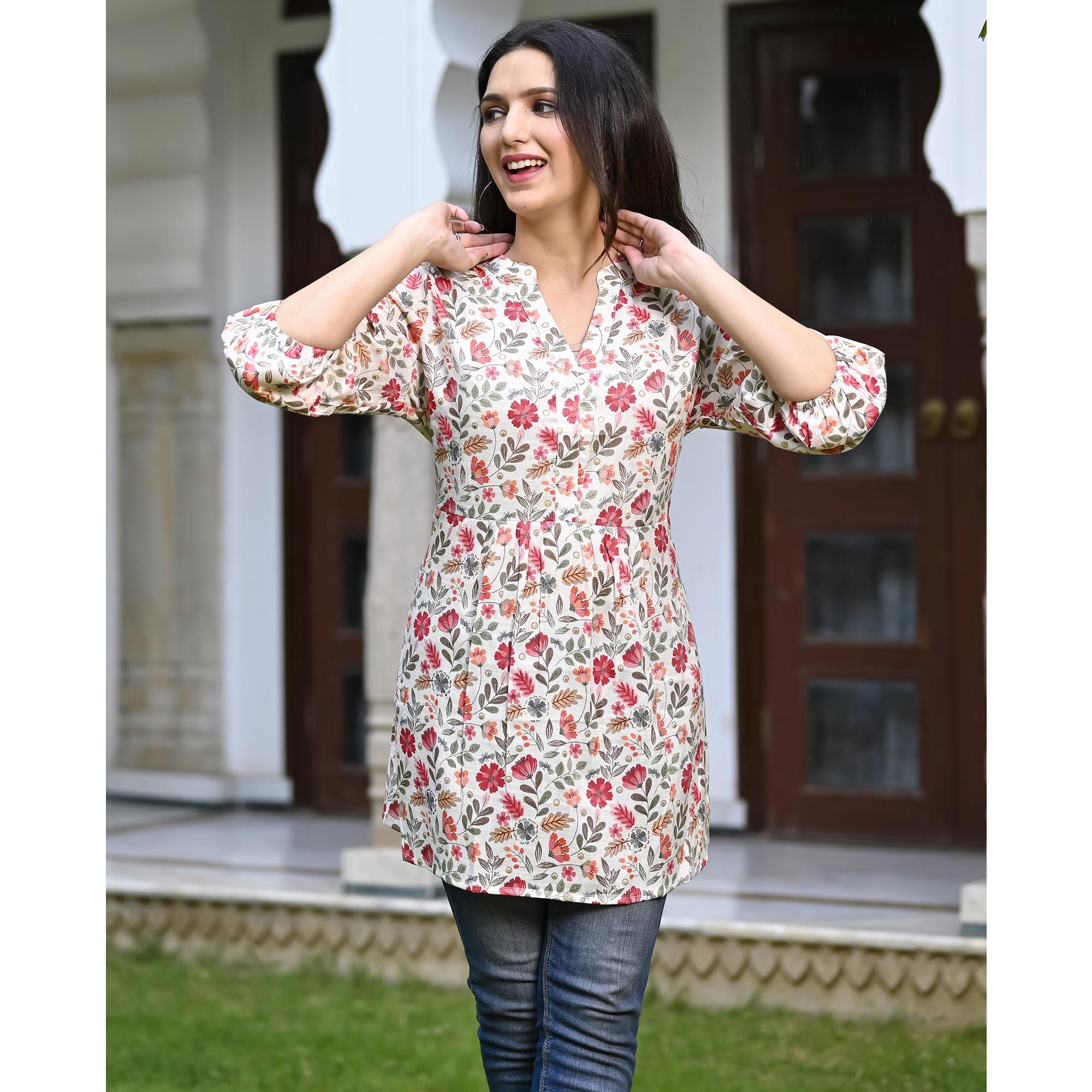 Pink Floral Printed Rayon Top