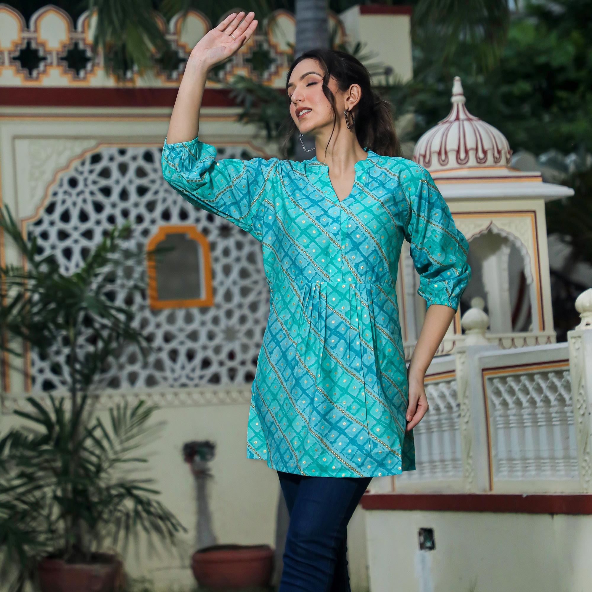 Blue Foil Printed Modal Top