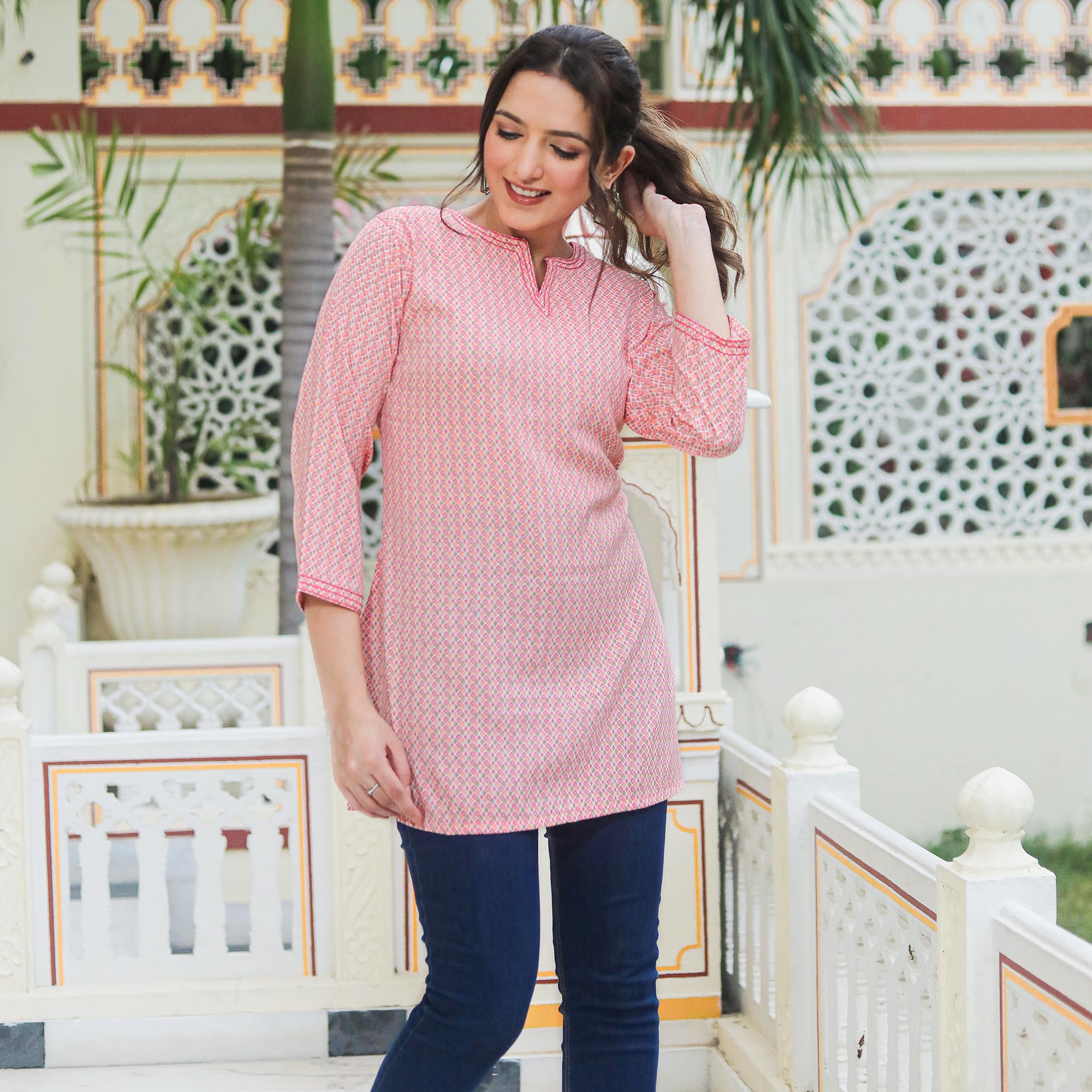 Pink Printed Rayon Top